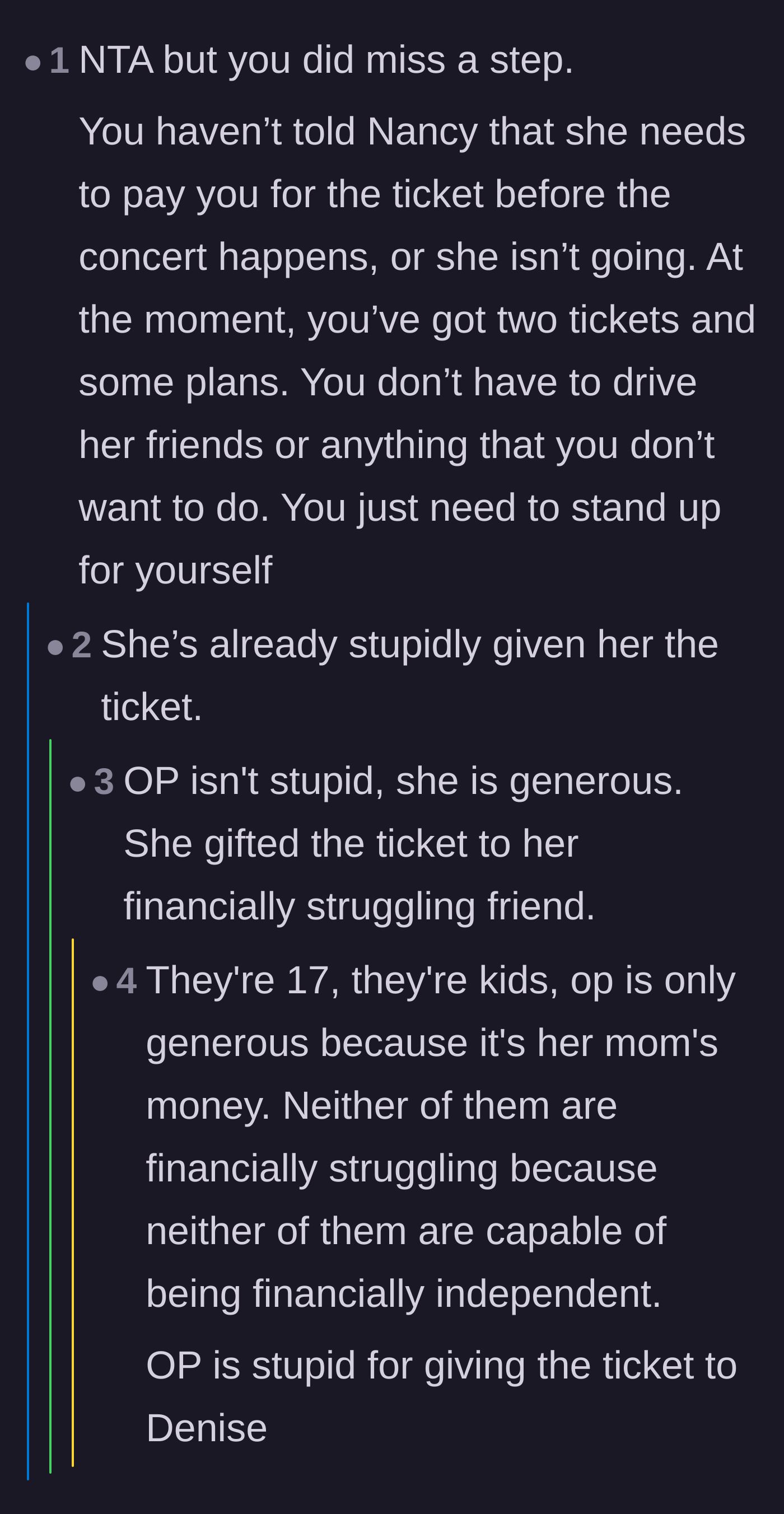 Comment thread 1 - A debate about giving the ticket away early where the original poster defends her generous intentions and gets massive support.
