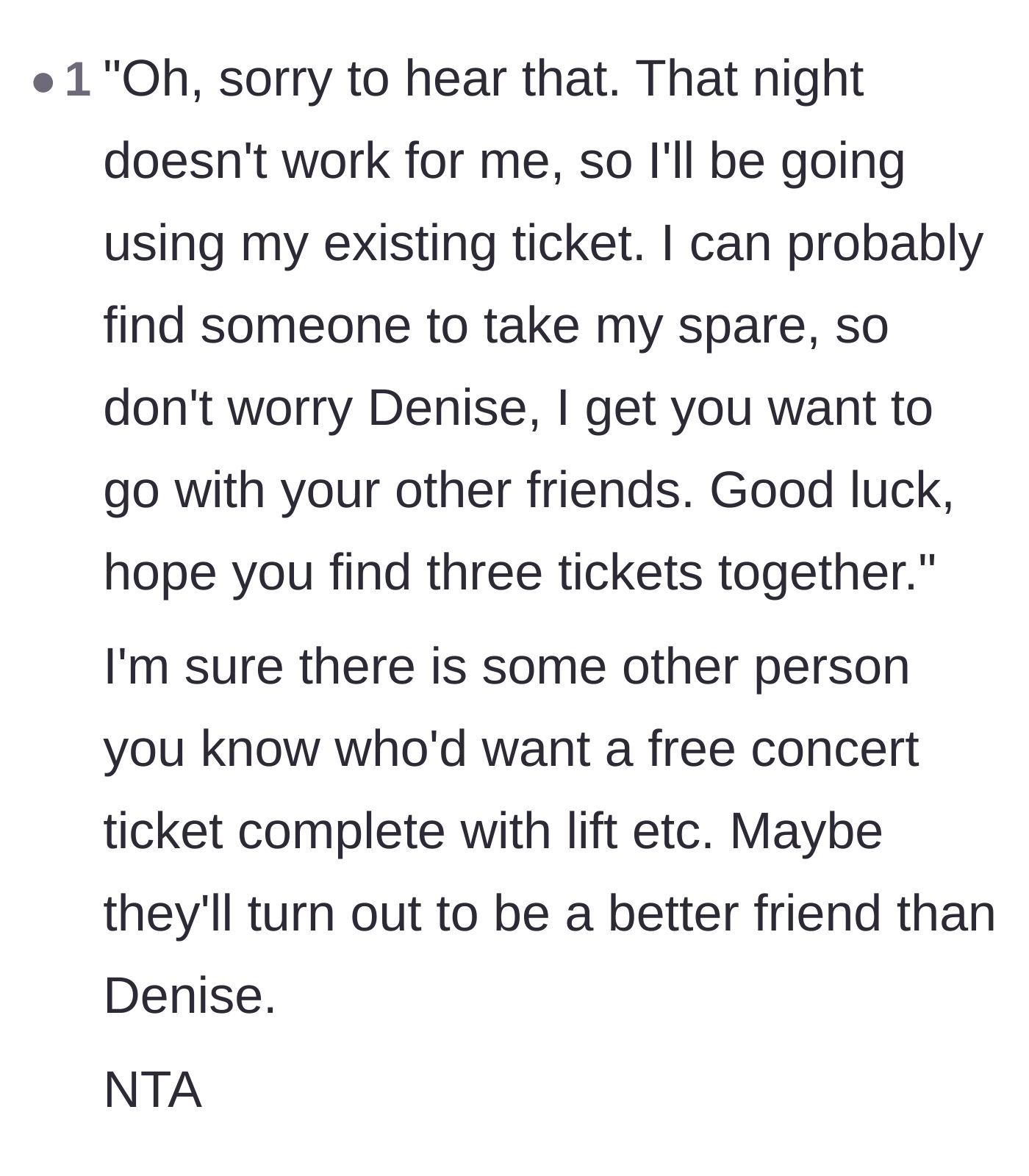 Comment thread 2 - A commenter provides a brilliant, sarcastic script for dumping the entitled friend and taking someone else.