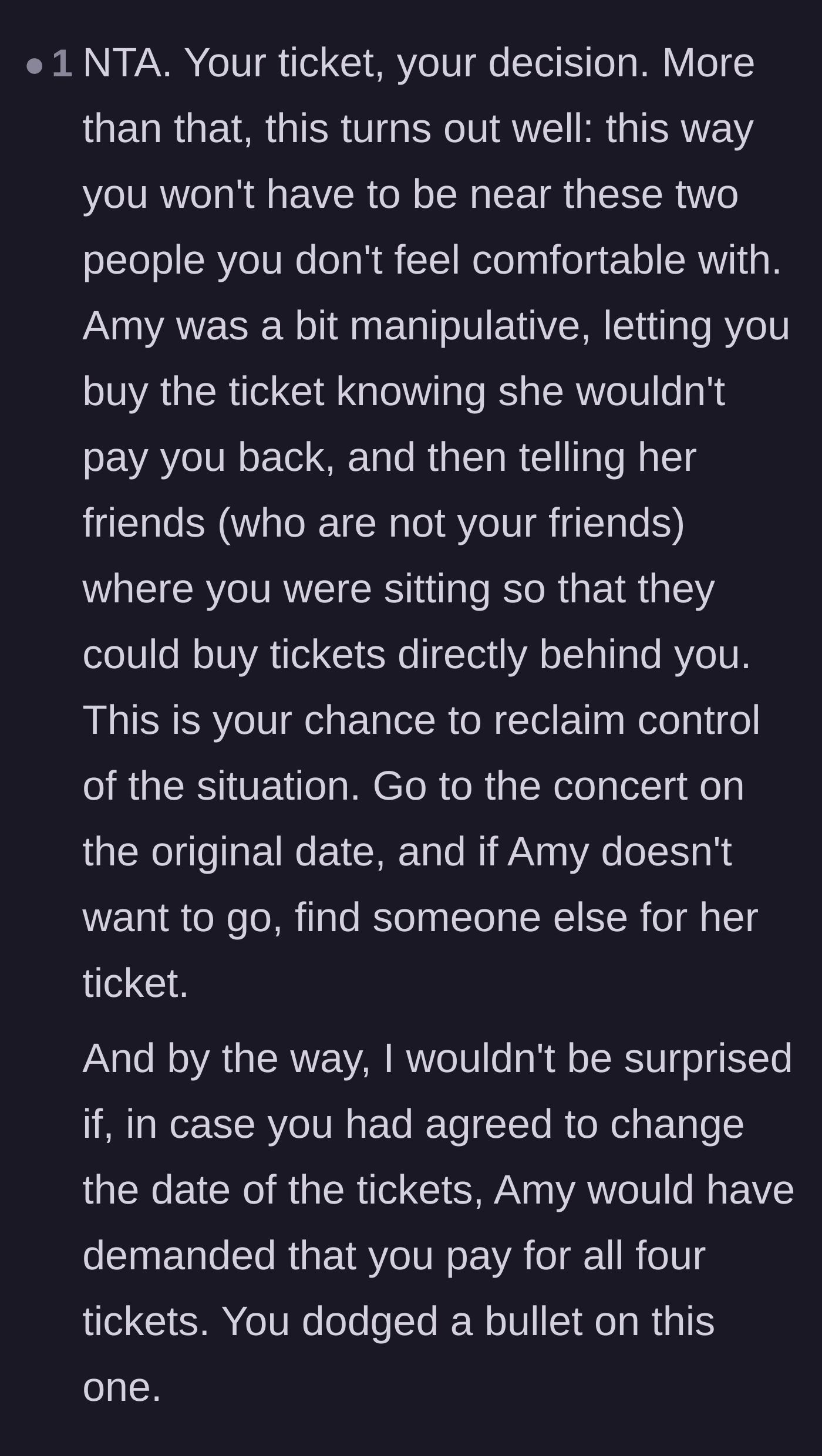 Comment thread 5 - An analysis of the friend's manipulative behavior and how the main character dodged a major bullet.