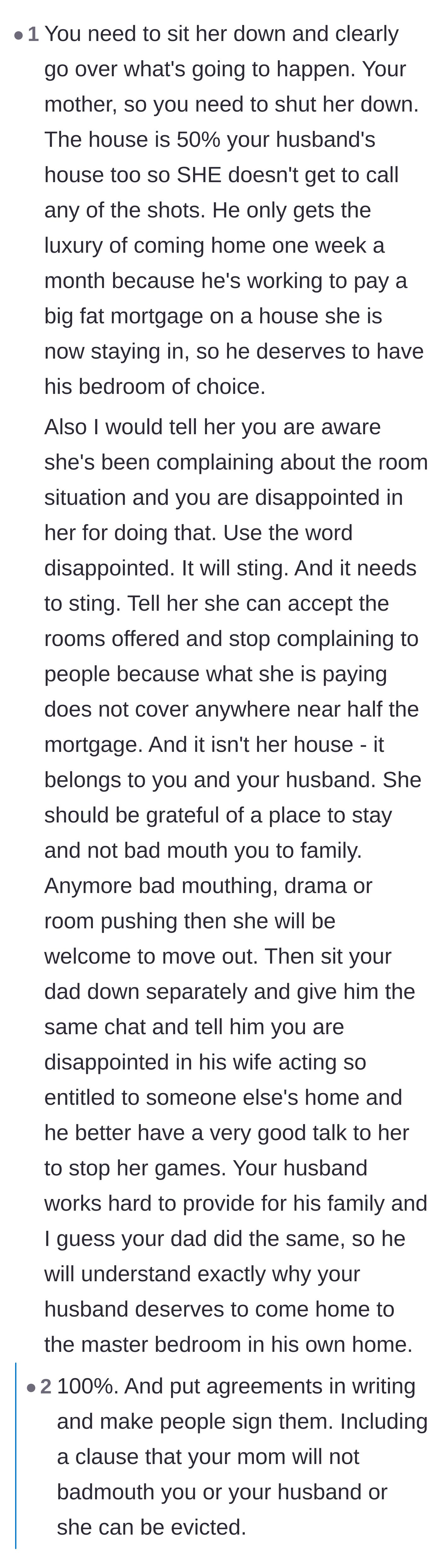 Comment thread 3 - Advice to have a firm sit-down conversation and draft a legally binding lease agreement to prevent the parents from claiming ownership.