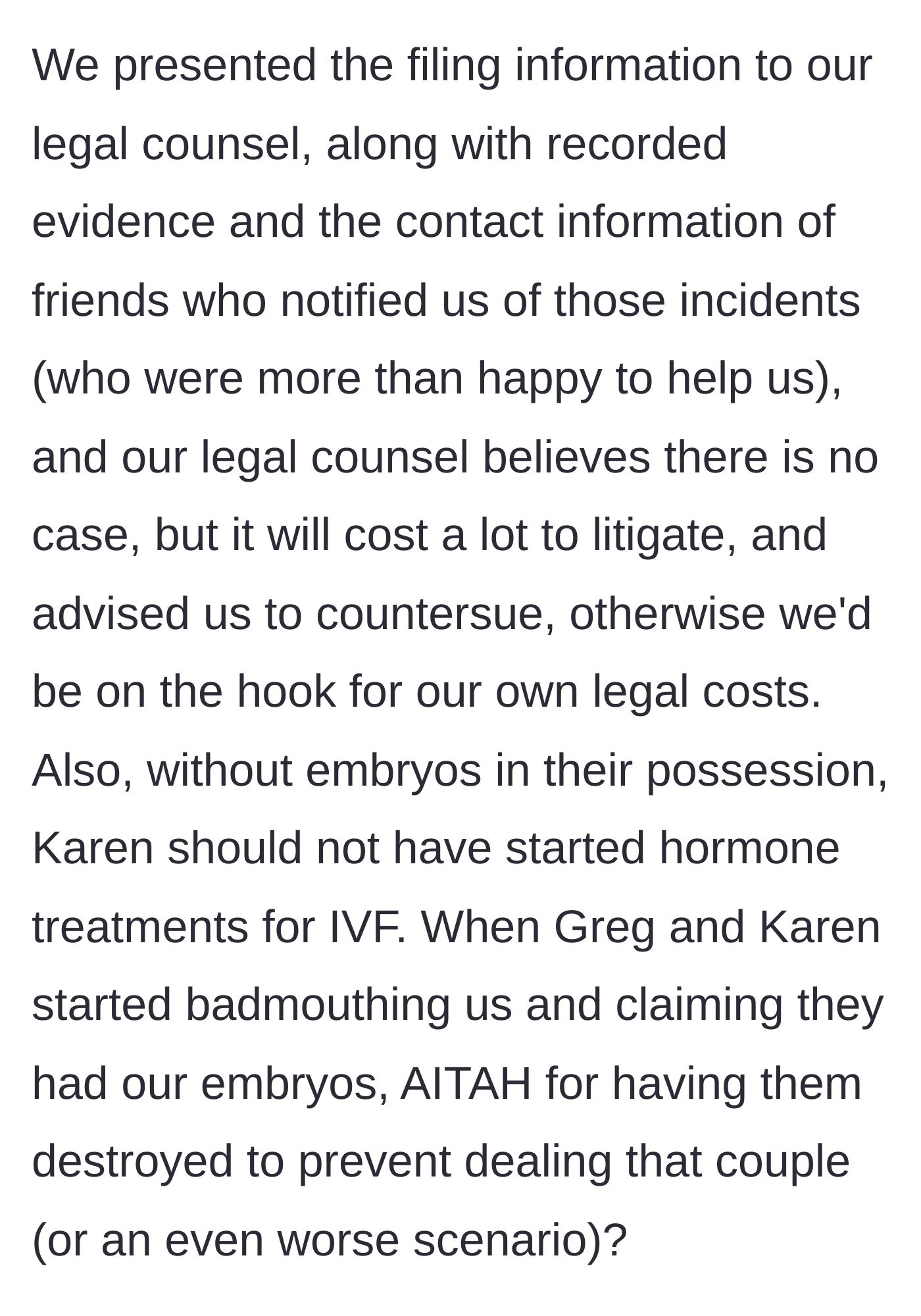 Story part 7 - The donors' lawyers review the overwhelming recorded evidence, advise that the antagonists have no case, and prepare a countersuit.