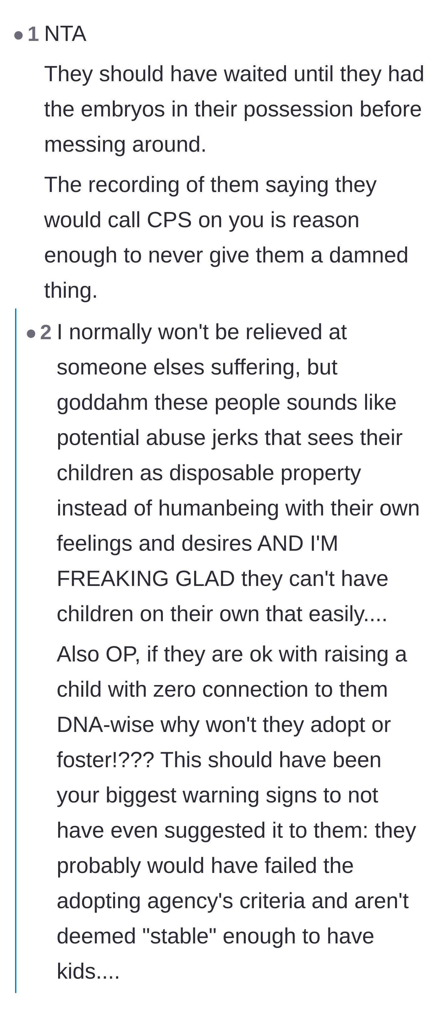 Comment thread 3 - Outrage over the antagonists' premature celebration and their unbelievable threats to call child protective services.