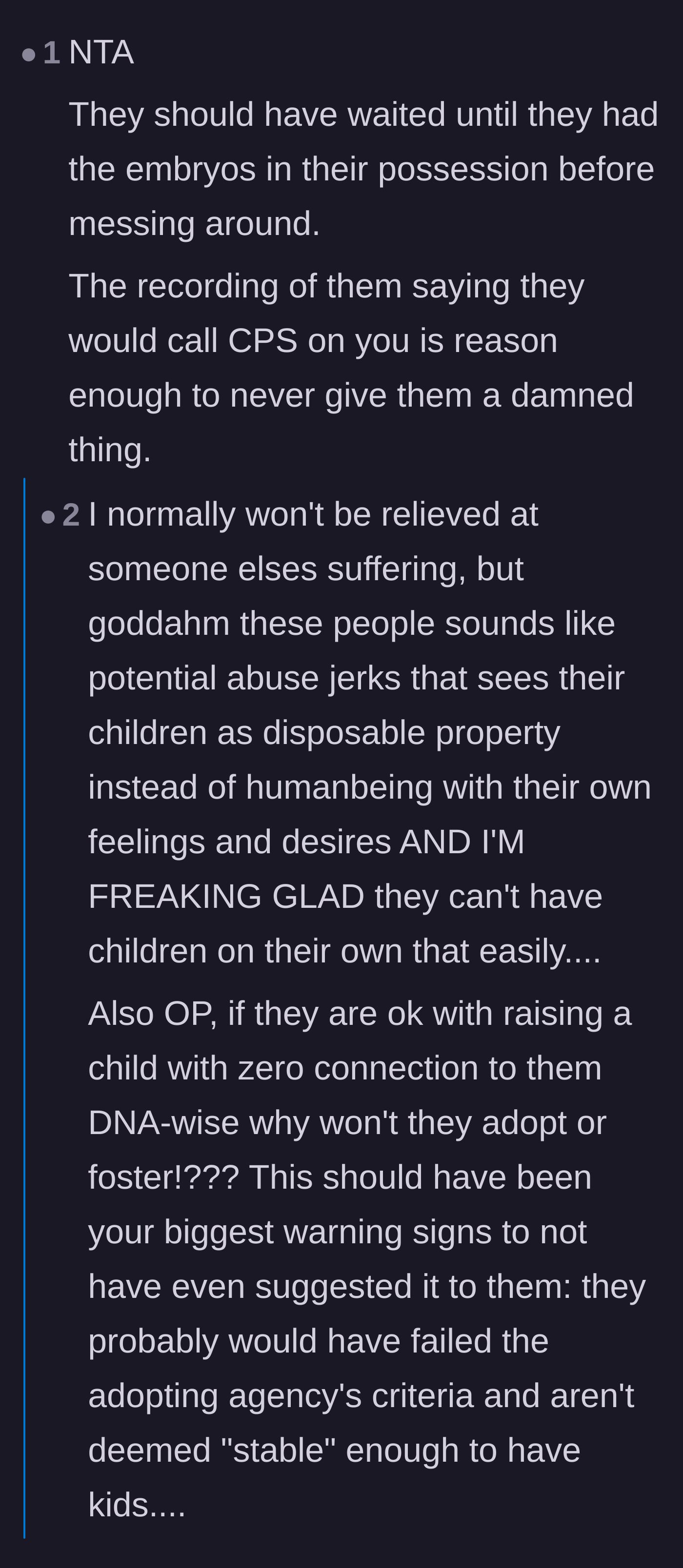 Comment thread 3 - Outrage over the antagonists' premature celebration and their unbelievable threats to call child protective services.