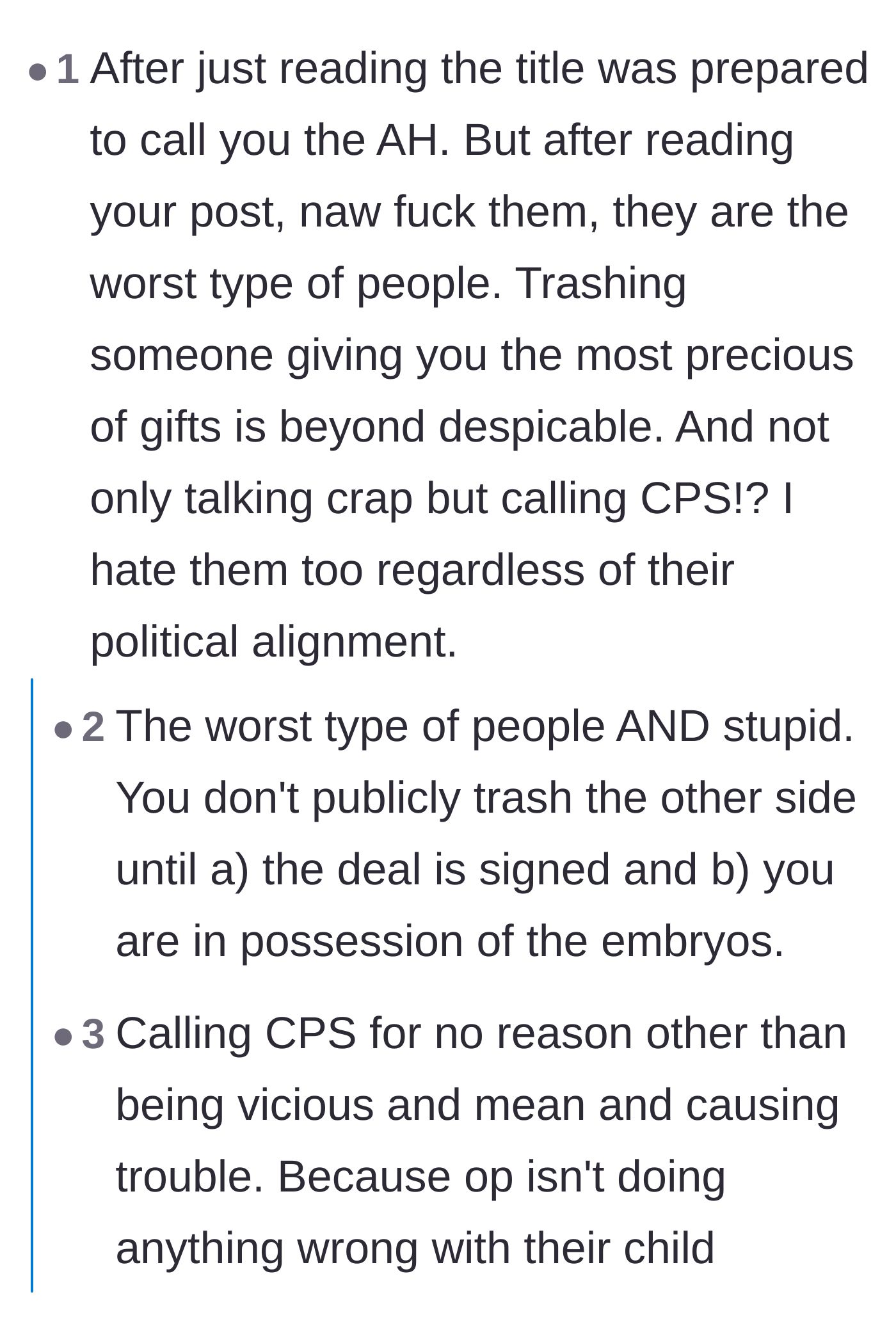 Comment thread 4 - A commenter admitting they initially judged the donors based on the title, but completely changed their mind after reading about the false CPS reports.