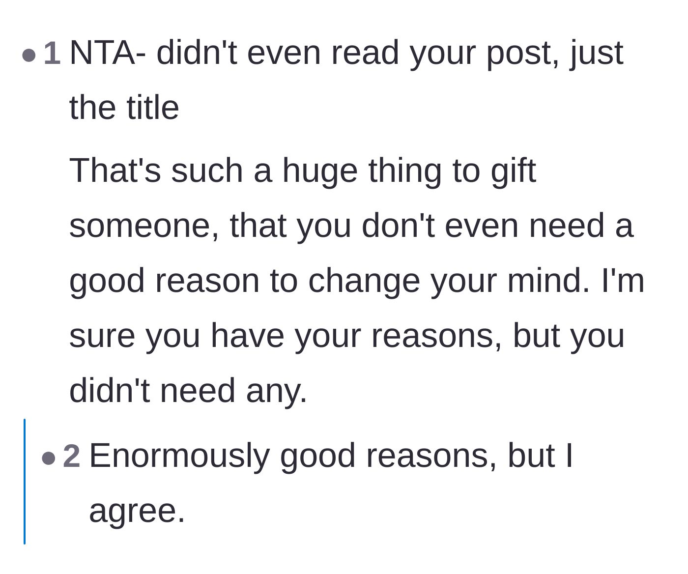 Comment thread 6 - Support emphasizing that embryos are a massive gift and the donors never needed a reason to change their minds in the first place.