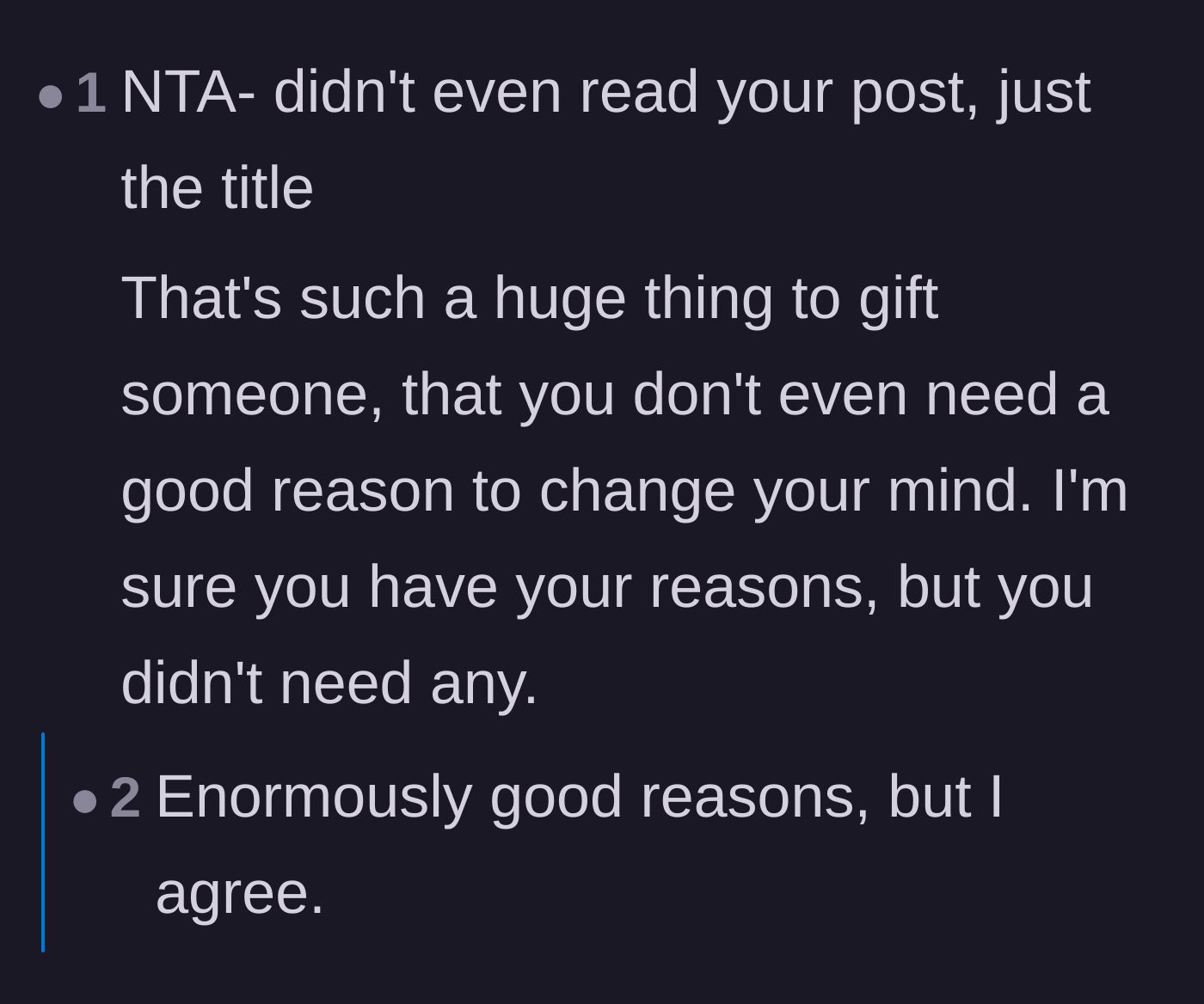 Comment thread 6 - Support emphasizing that embryos are a massive gift and the donors never needed a reason to change their minds in the first place.