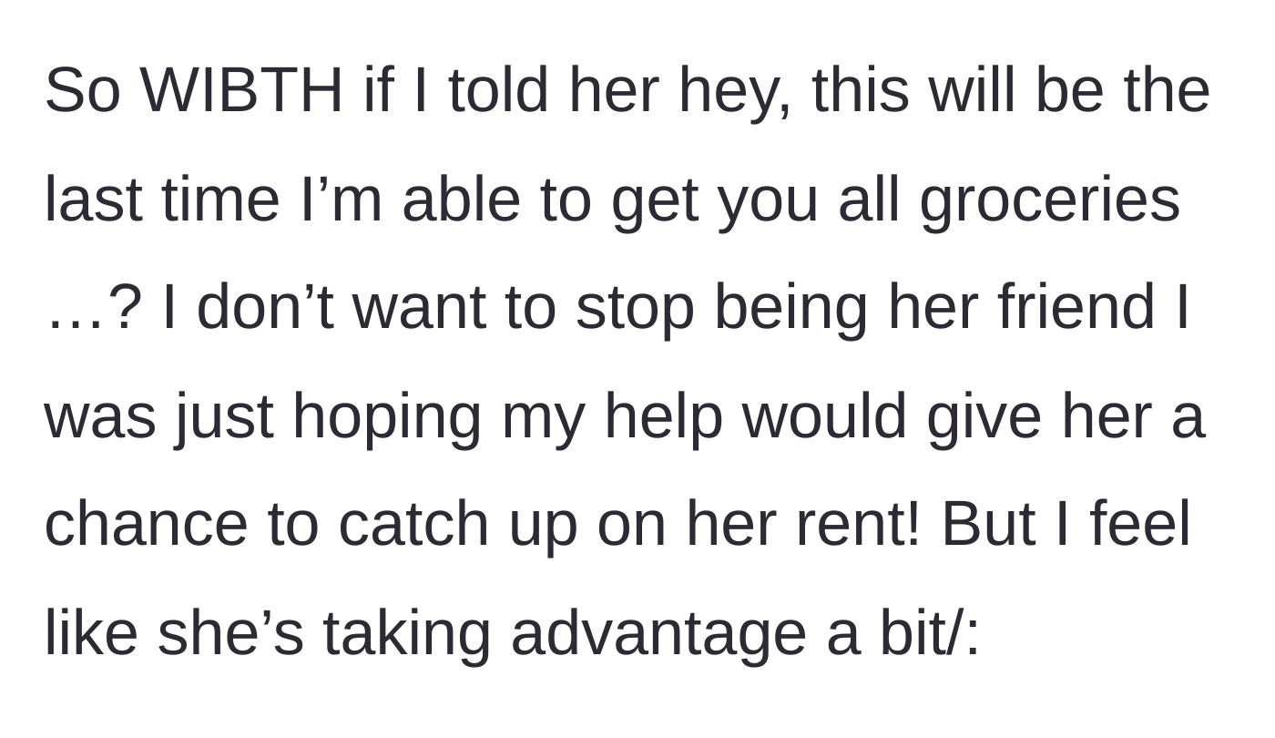 Story part 5 - The author wonders if she is wrong for wanting to cut off the grocery supply.