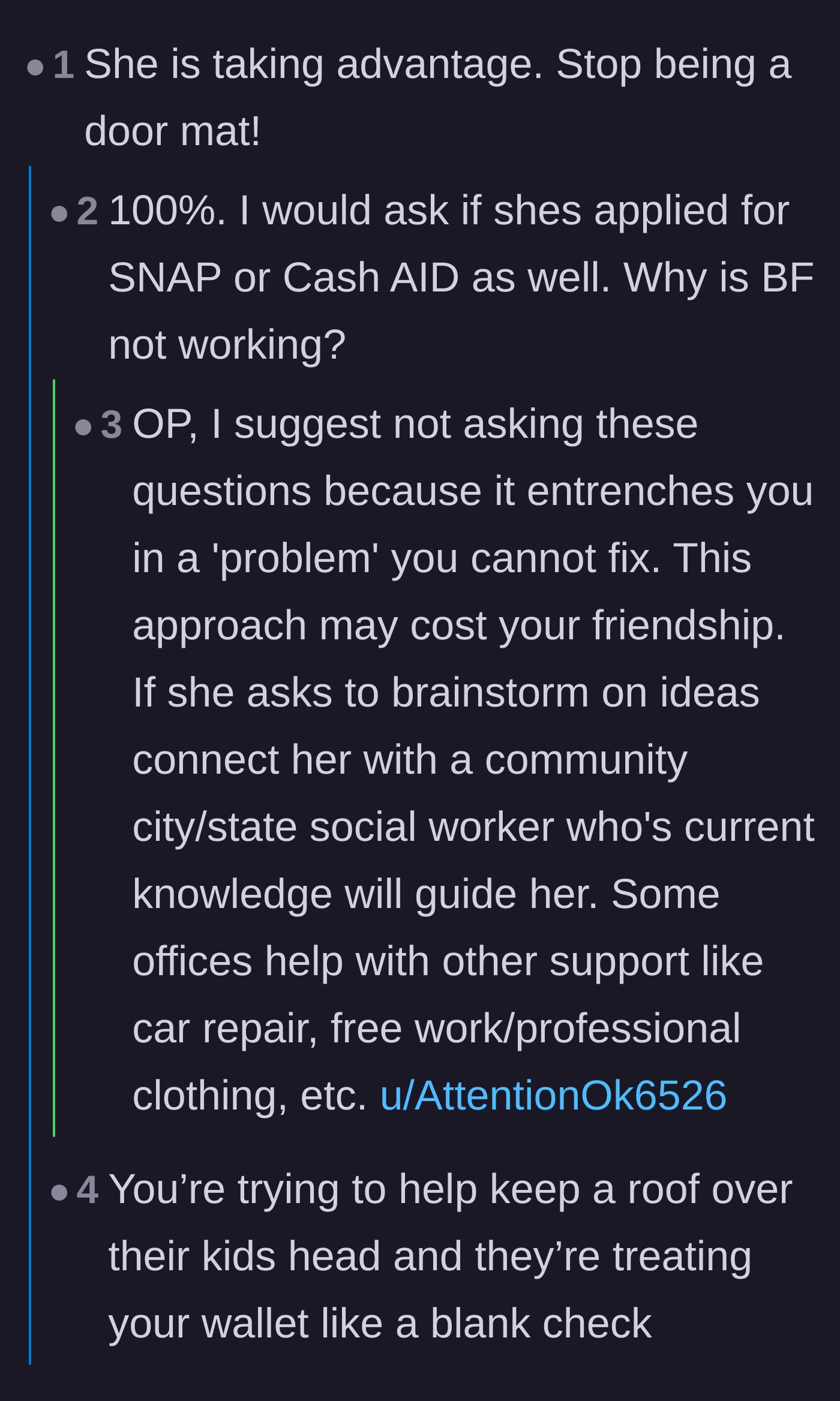 Comment thread 1 - Readers calling out the friend for treating the author's wallet like a blank check and suggesting government aid instead.