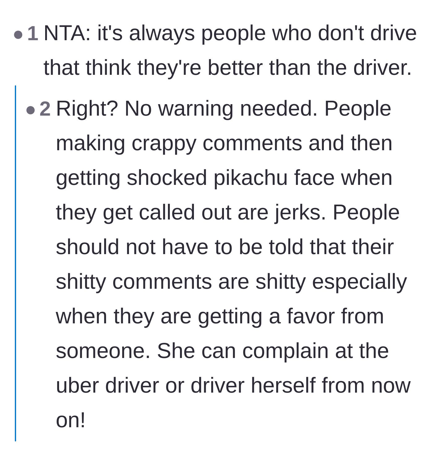 Comment thread 3 - Commentary on how people receiving favors shouldn't need warnings about their rude behavior.