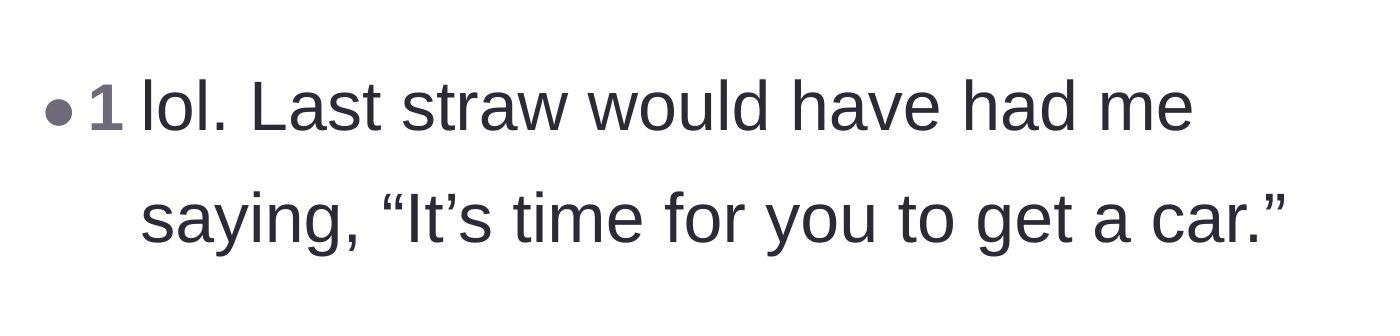 Comment thread 4 - A user suggesting a blunt comeback for the backseat driver.