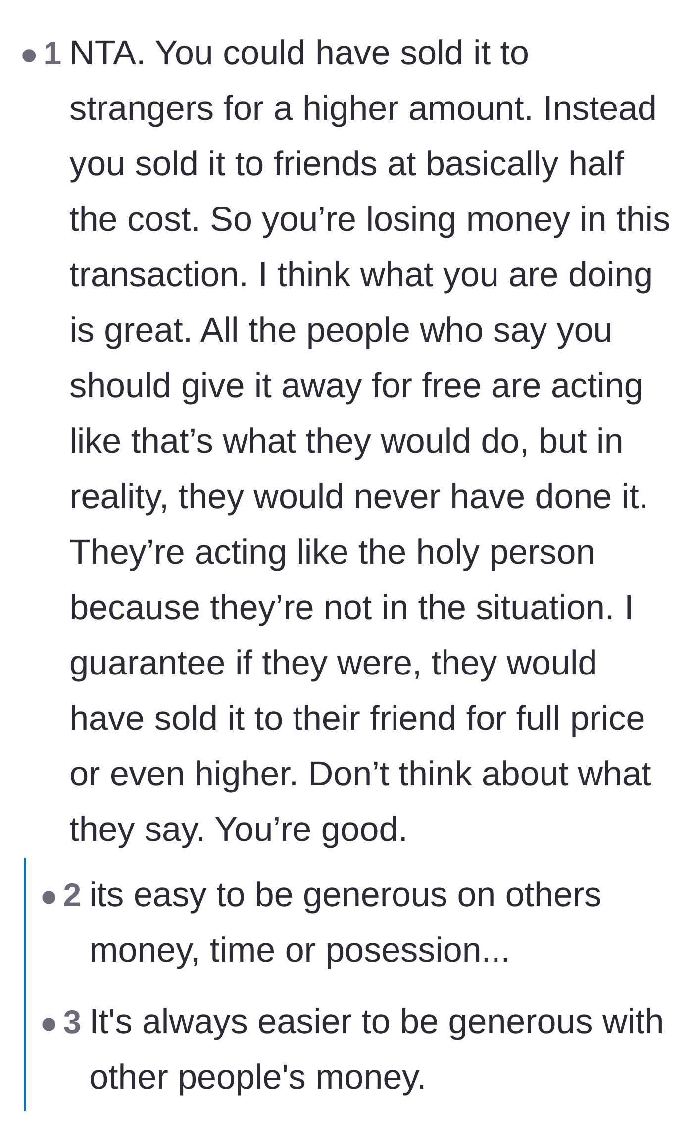 Comment thread 2 - Calling out the hypocrisy of people demanding generosity when they wouldn't do it themselves.