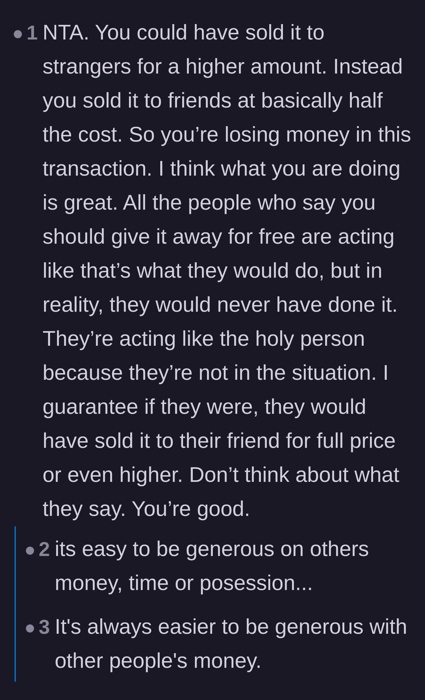 Comment thread 2 - Calling out the hypocrisy of people demanding generosity when they wouldn't do it themselves.