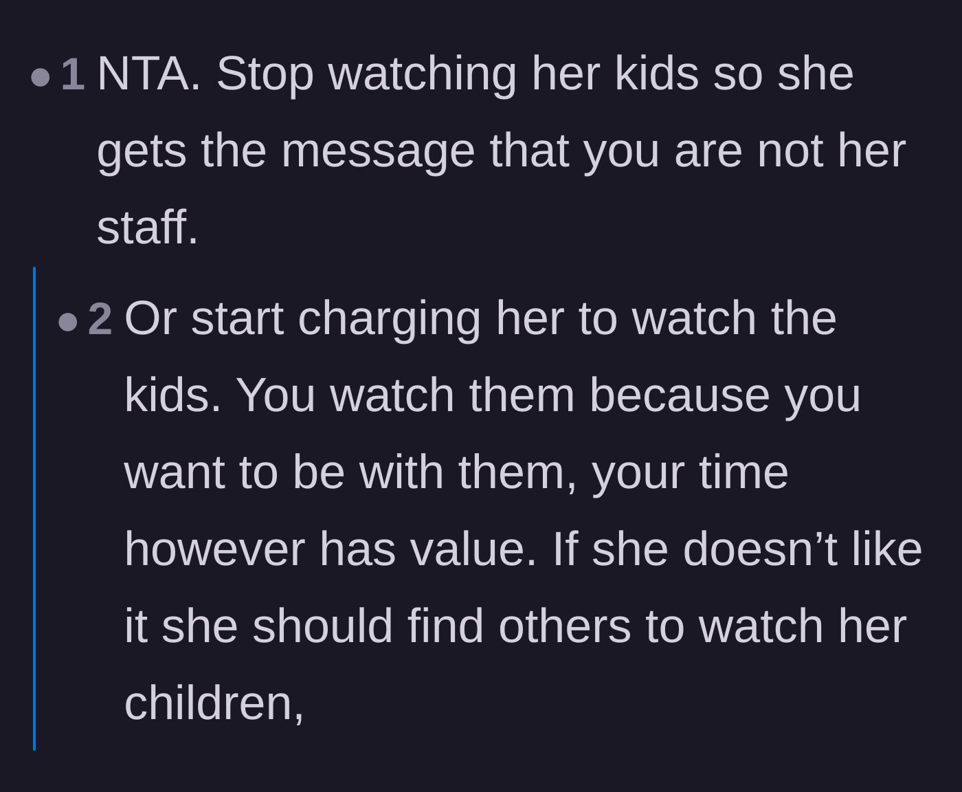 Comment thread 3 - Users firmly suggest cutting off the free babysitting entirely so the daughter realizes her parents aren't her personal staff.