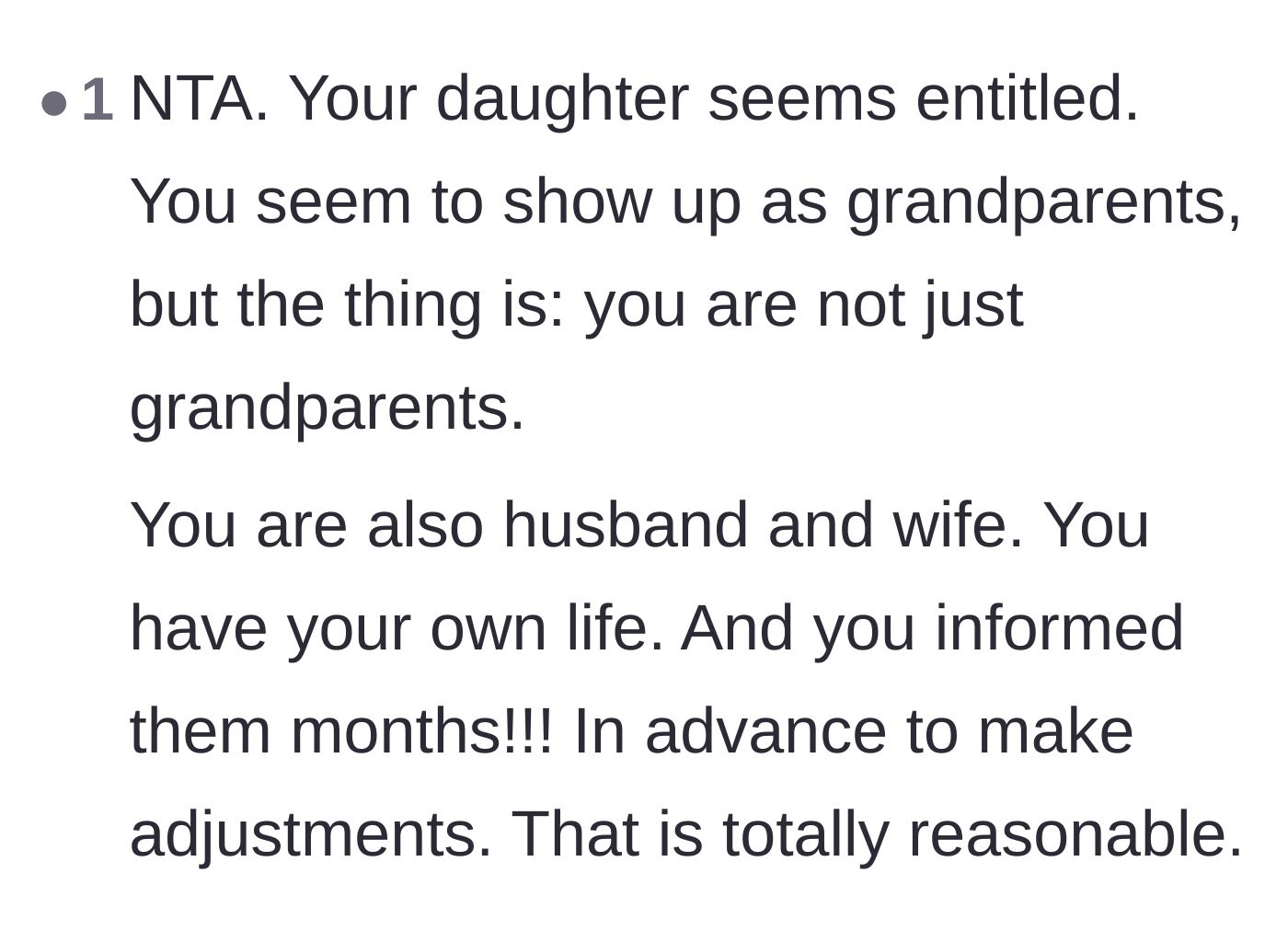 Comment thread 6 - Readers remind the daughter that her parents are a married couple with their own lives outside of just being grandparents.