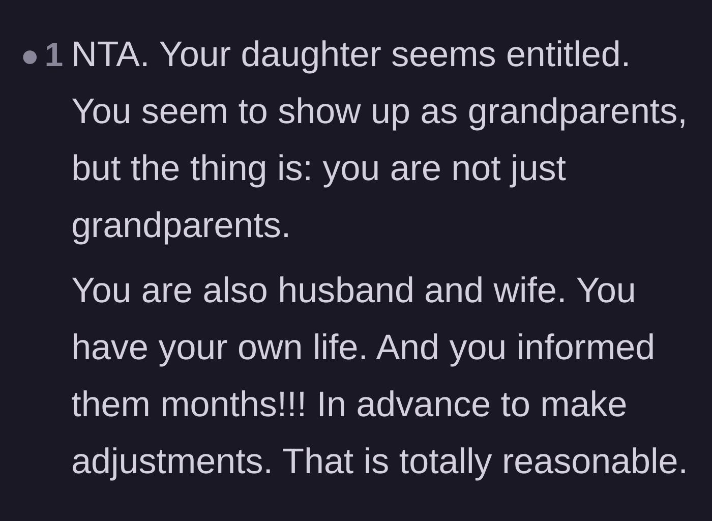Comment thread 6 - Readers remind the daughter that her parents are a married couple with their own lives outside of just being grandparents.