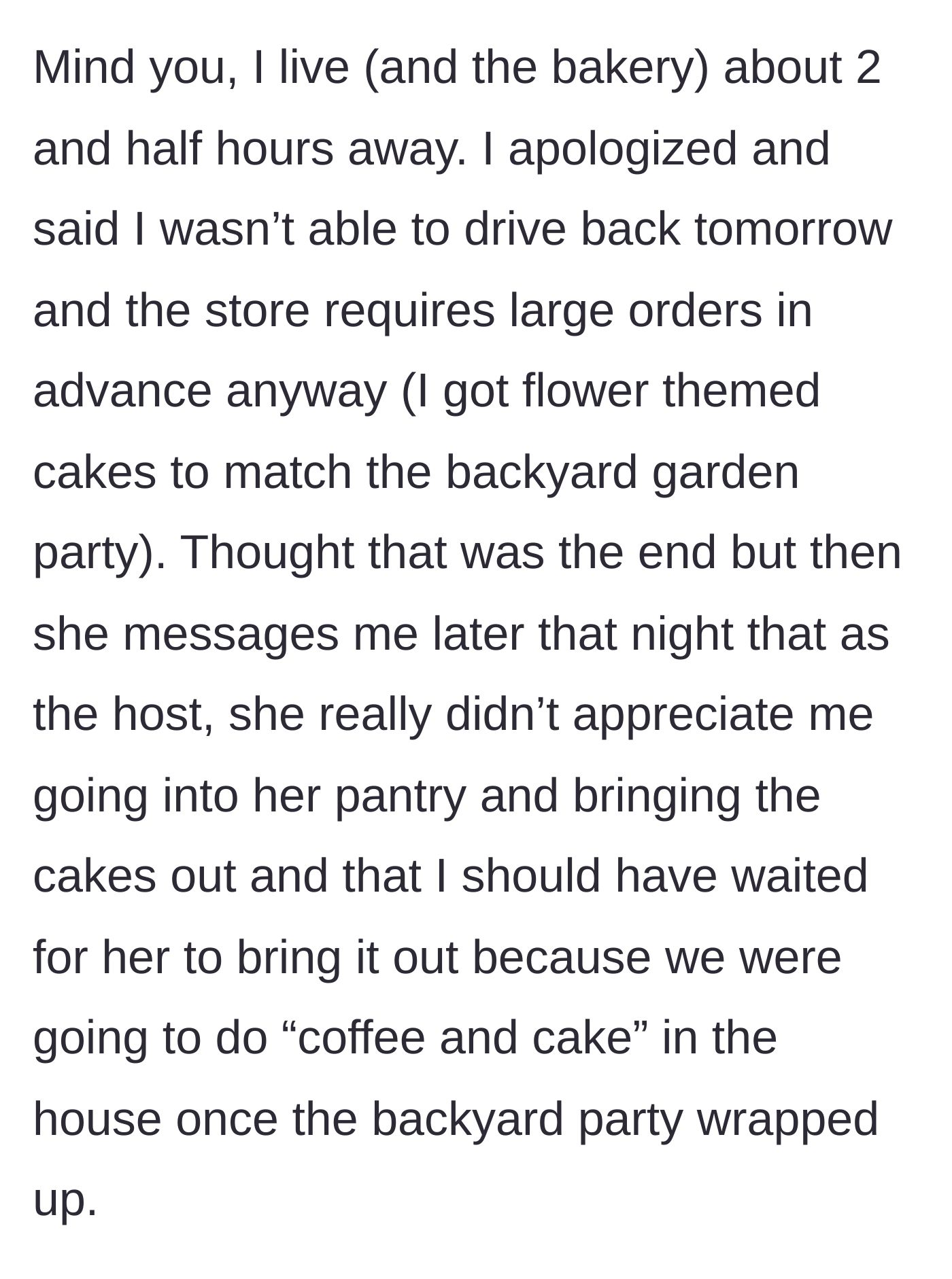 Story part 5 - Guest declines the outrageous request, and the host sends a passive-aggressive text scolding her for serving the hidden food.