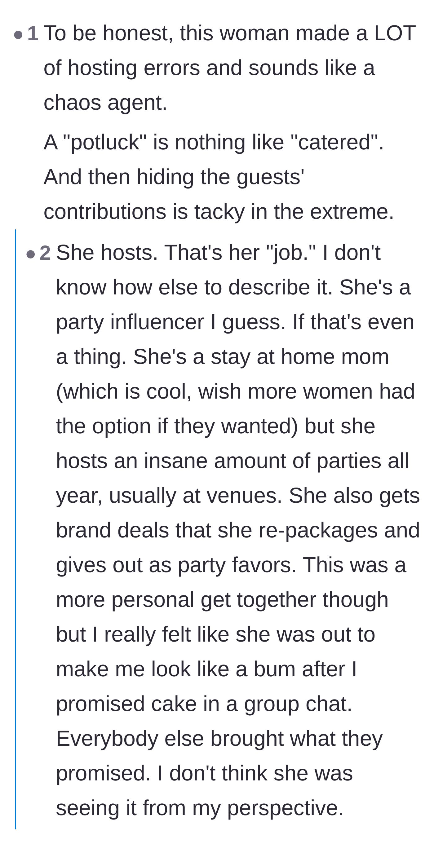 Comment thread 3 - Realization hits that the host's rule for pre-made food was just a scheme to avoid returning Tupperware while keeping all the leftovers.
