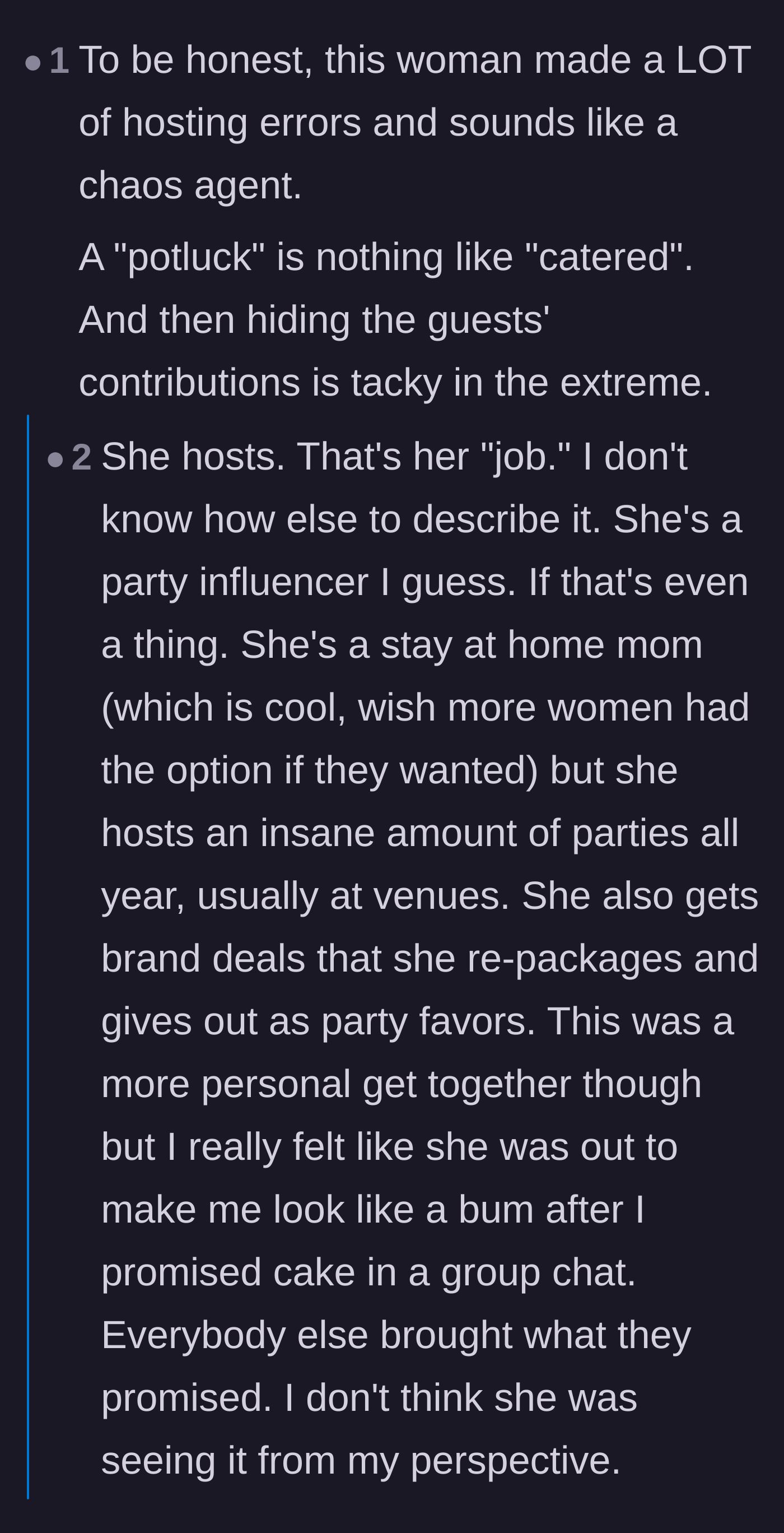 Comment thread 3 - Realization hits that the host's rule for pre-made food was just a scheme to avoid returning Tupperware while keeping all the leftovers.