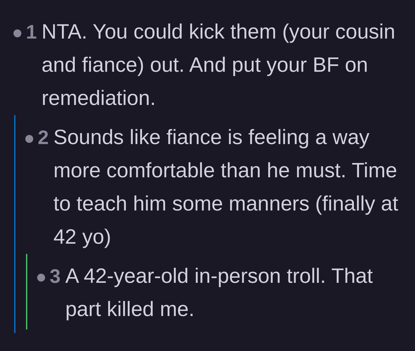Comment thread 3 - Users mocking the 42-year-old fiancé for acting like a real-life internet troll.
