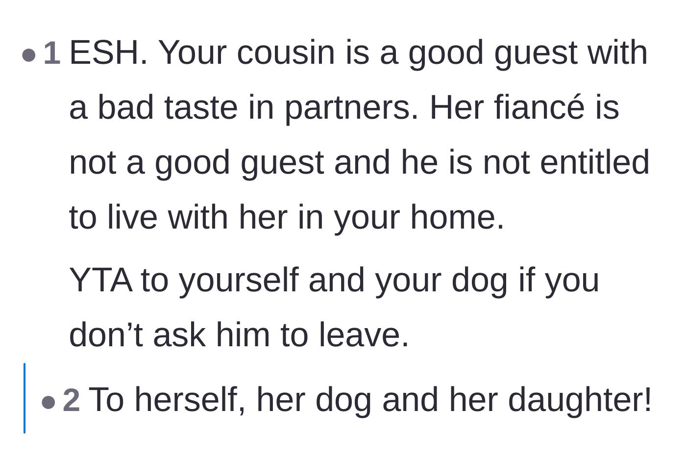 Comment thread 5 - A harsh but fair reality check warning the homeowner she is failing her dog and daughter by not acting.