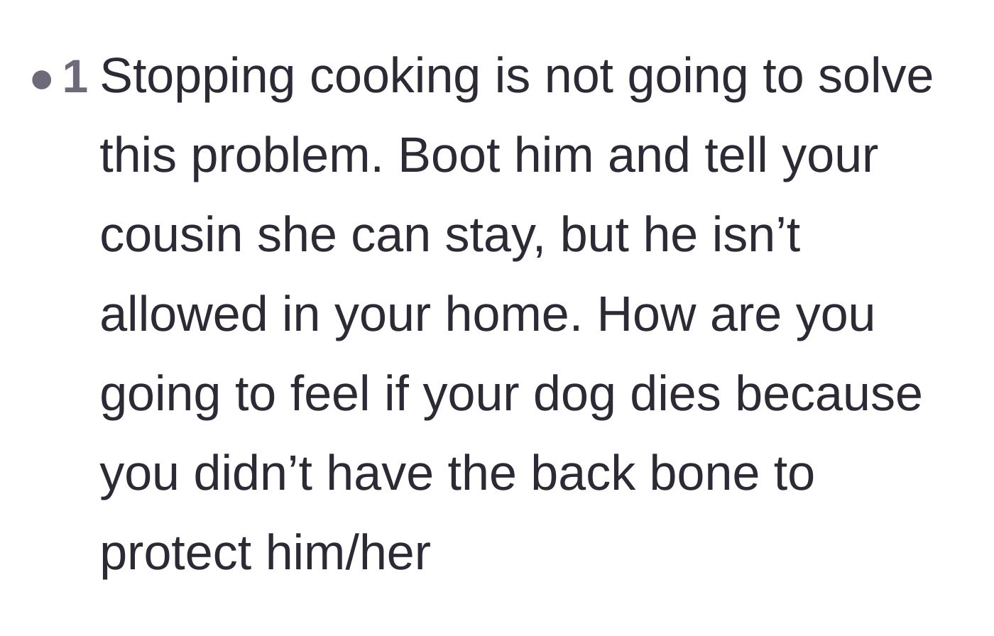 Comment thread 6 - A blunt warning that a cooking strike won't save the dog's life from toxic food.