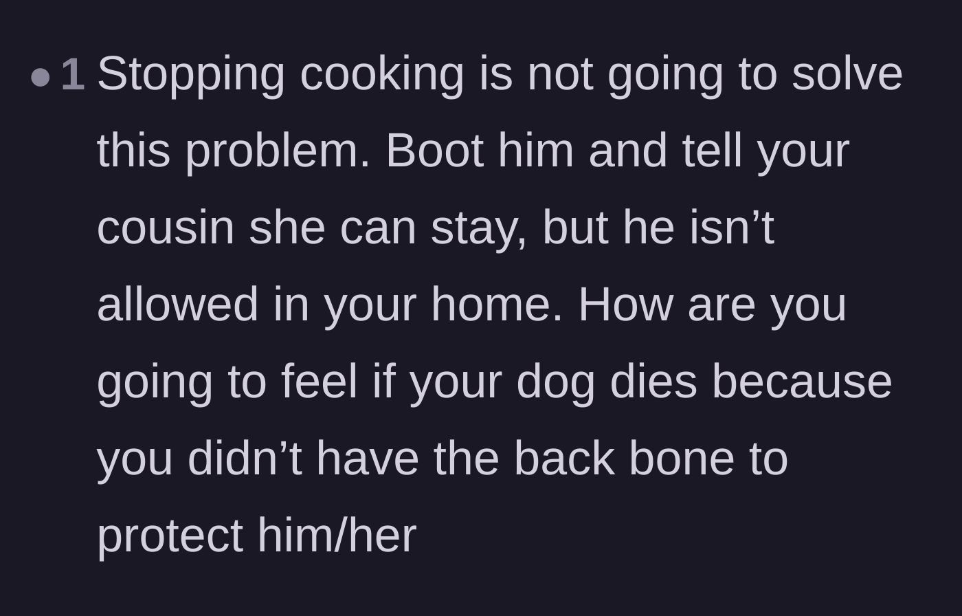 Comment thread 6 - A blunt warning that a cooking strike won't save the dog's life from toxic food.