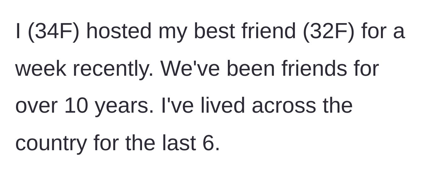 Story part 1 - Introduction of the decade-long, long-distance friendship and the week-long visit.