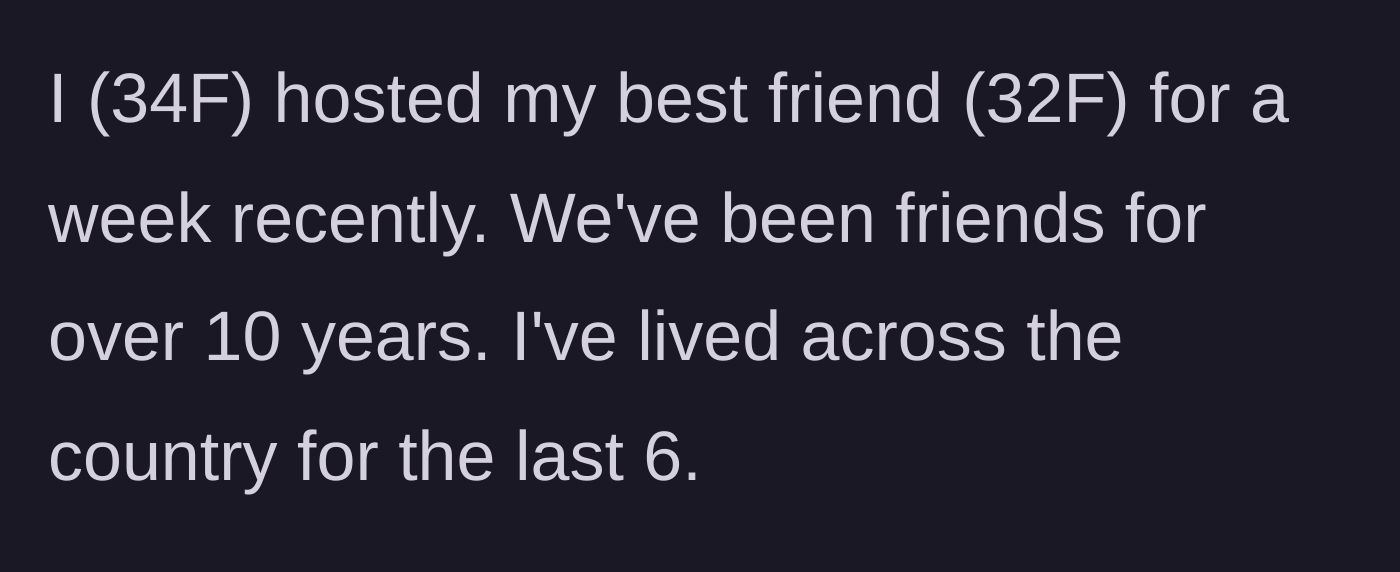 Story part 1 - Introduction of the decade-long, long-distance friendship and the week-long visit.