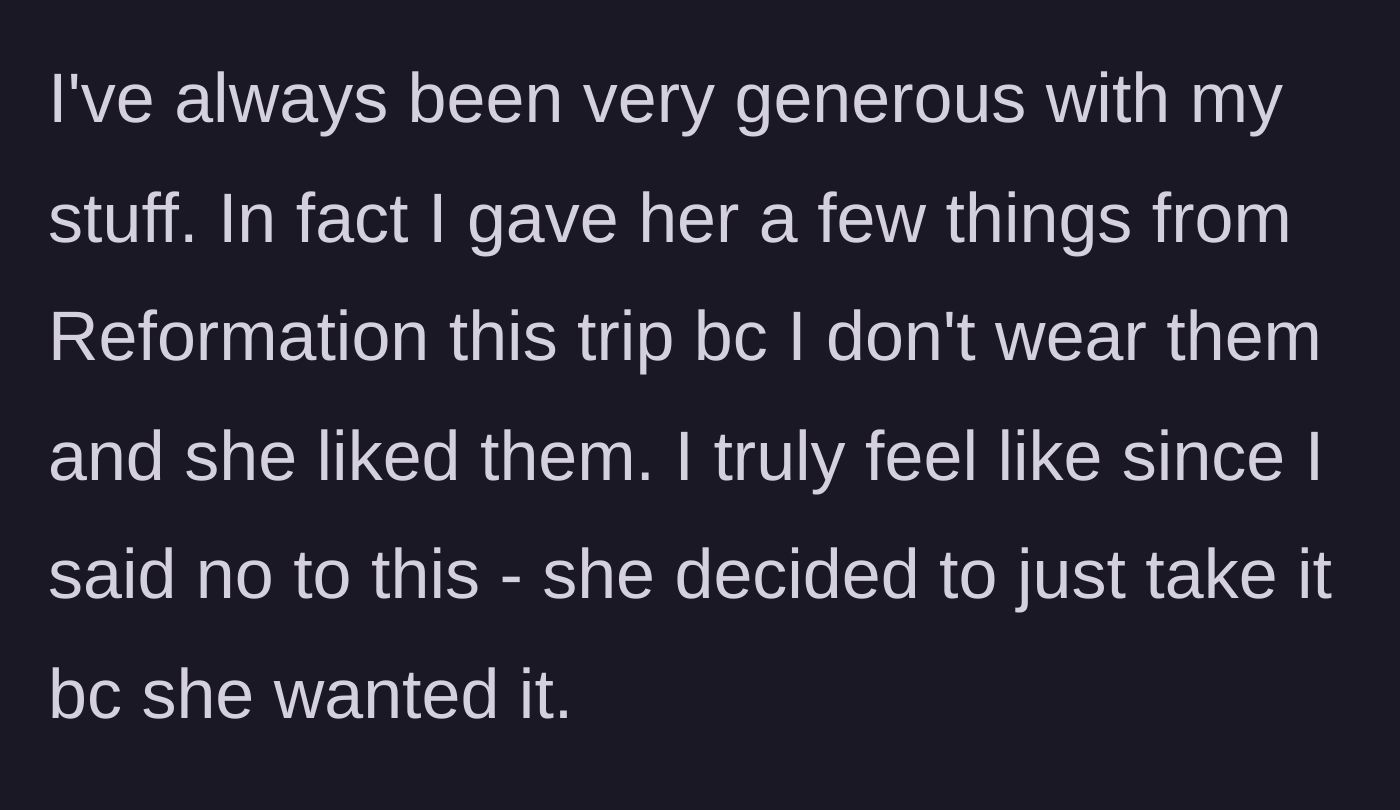 Story part 7 - The main character reflecting on her past generosity and realizing the theft was intentional.