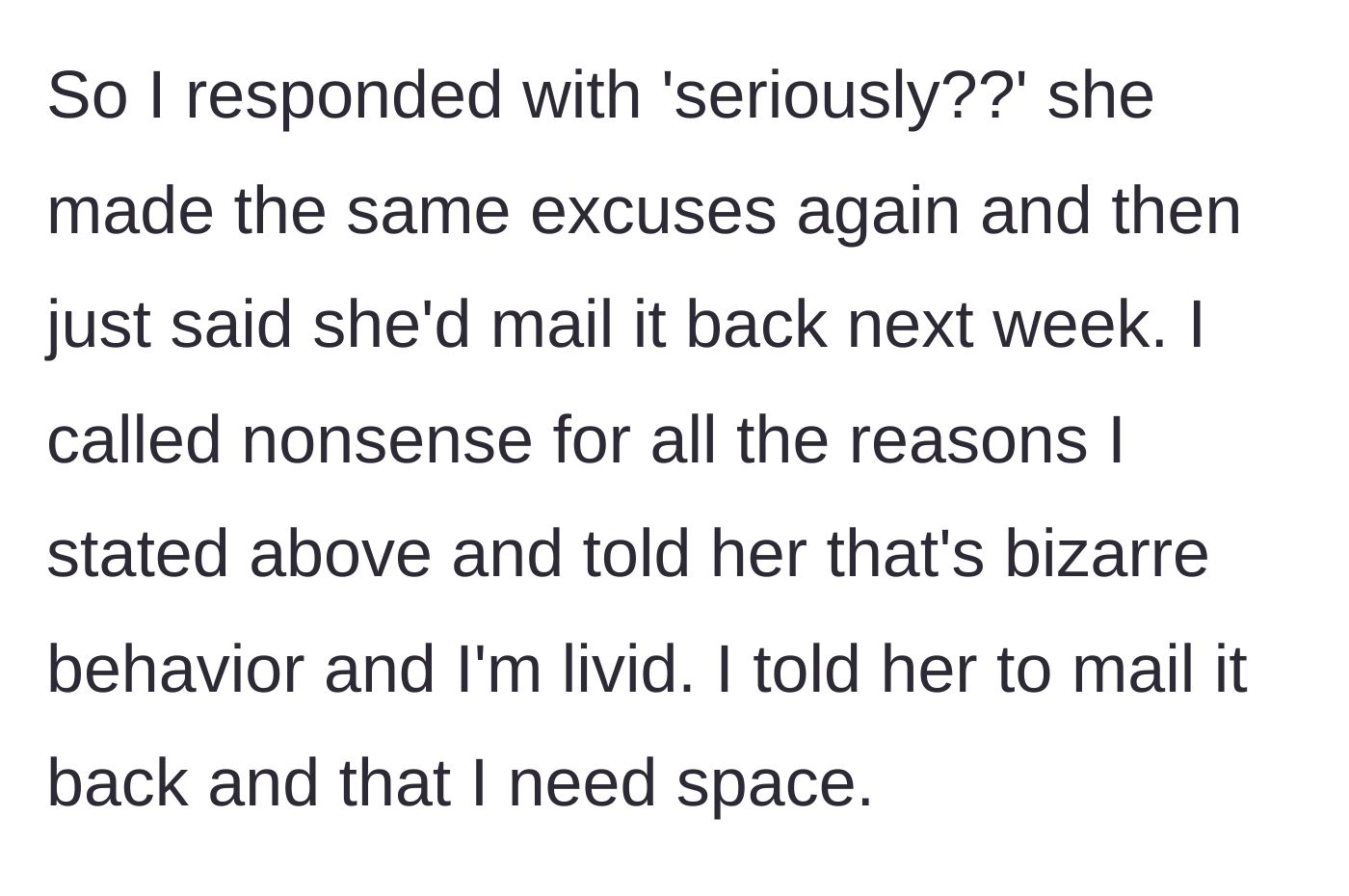 Story part 8 - Calling out the lies, demanding the blazer back, and asking for space.