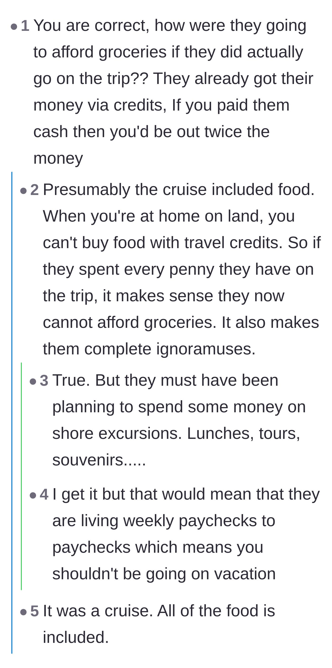 Comment thread 2 - Commenters poking holes in the other family's claim that they need the refund to afford groceries.
