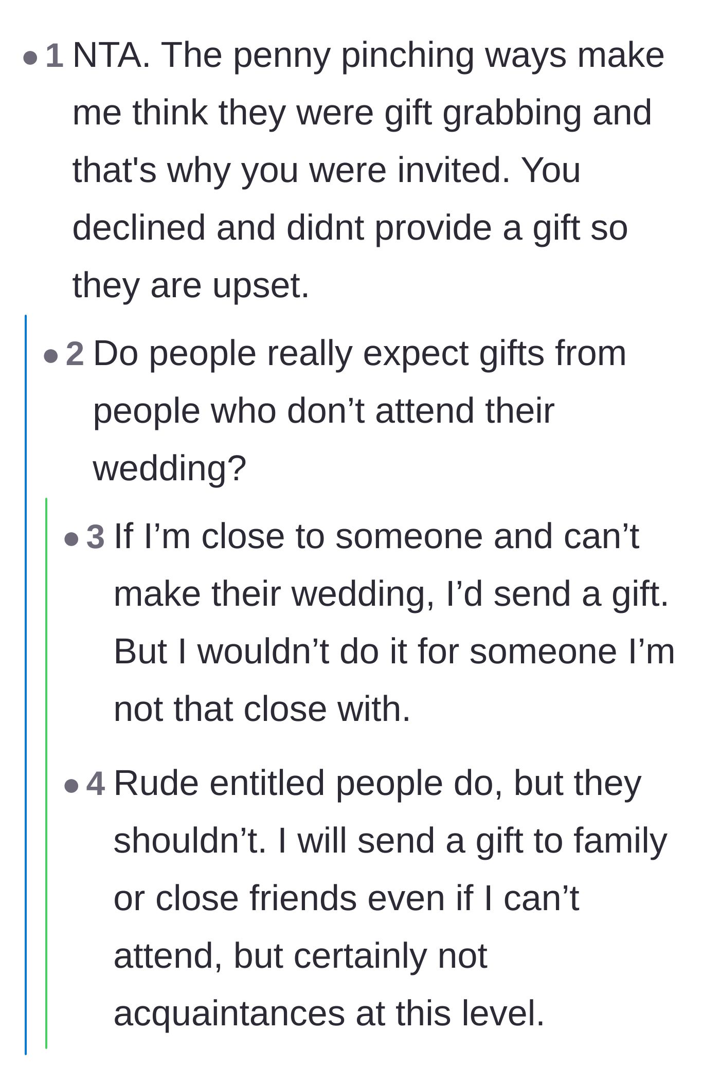 Comment thread 6 - Pointing out that the couple was likely just gift-grabbing and is only mad they didn't get a present.