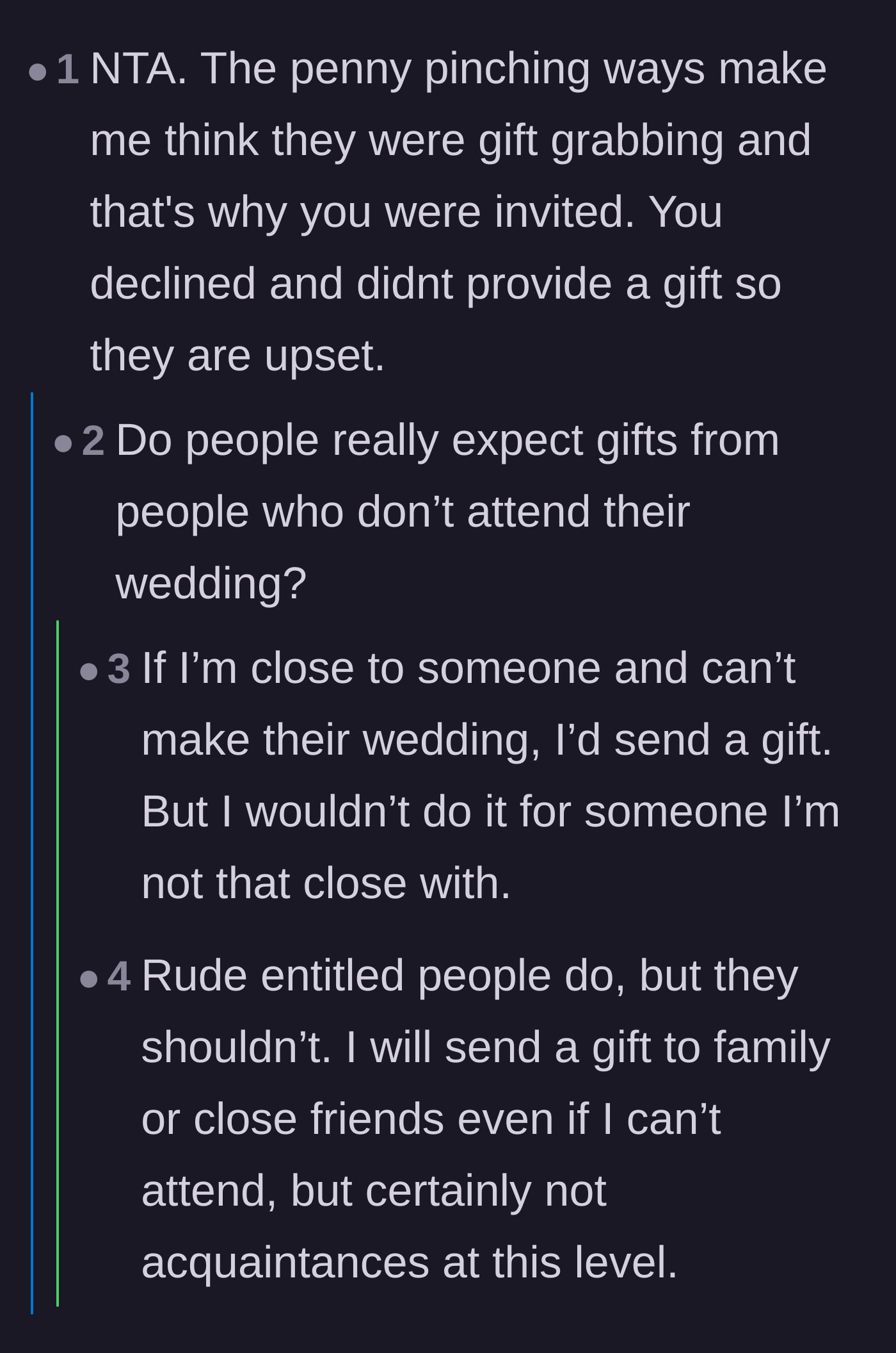 Comment thread 6 - Pointing out that the couple was likely just gift-grabbing and is only mad they didn't get a present.