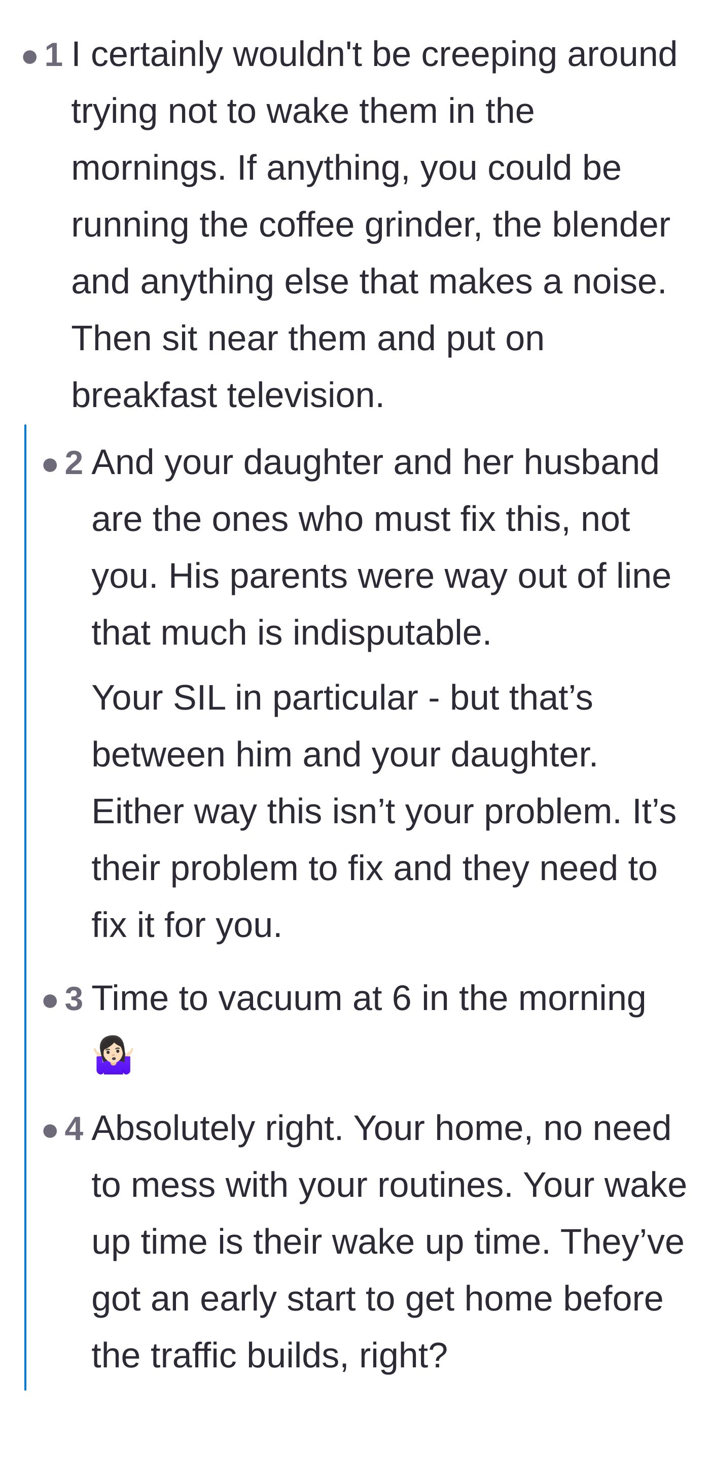 Comment thread 1 - Readers suggest making loud morning noises to wake up the guests and warn against the risk of squatter's rights.