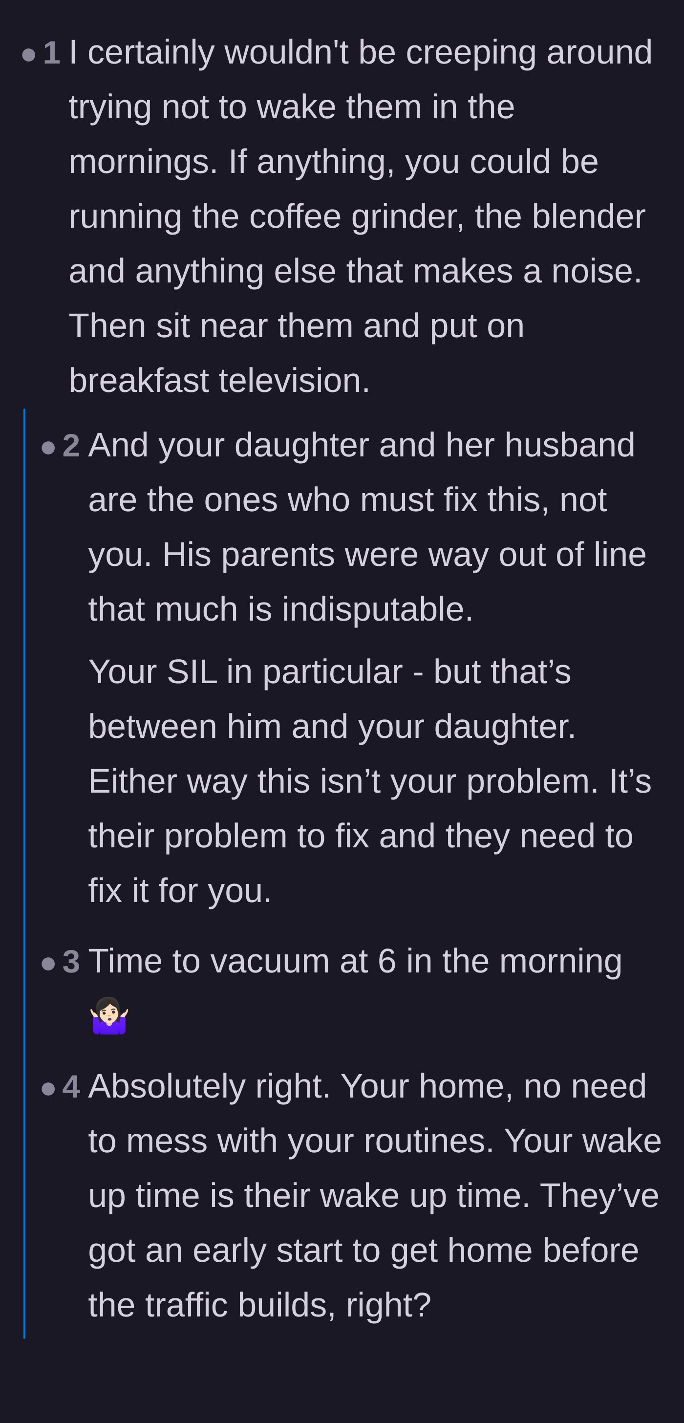 Comment thread 1 - Readers suggest making loud morning noises to wake up the guests and warn against the risk of squatter's rights.