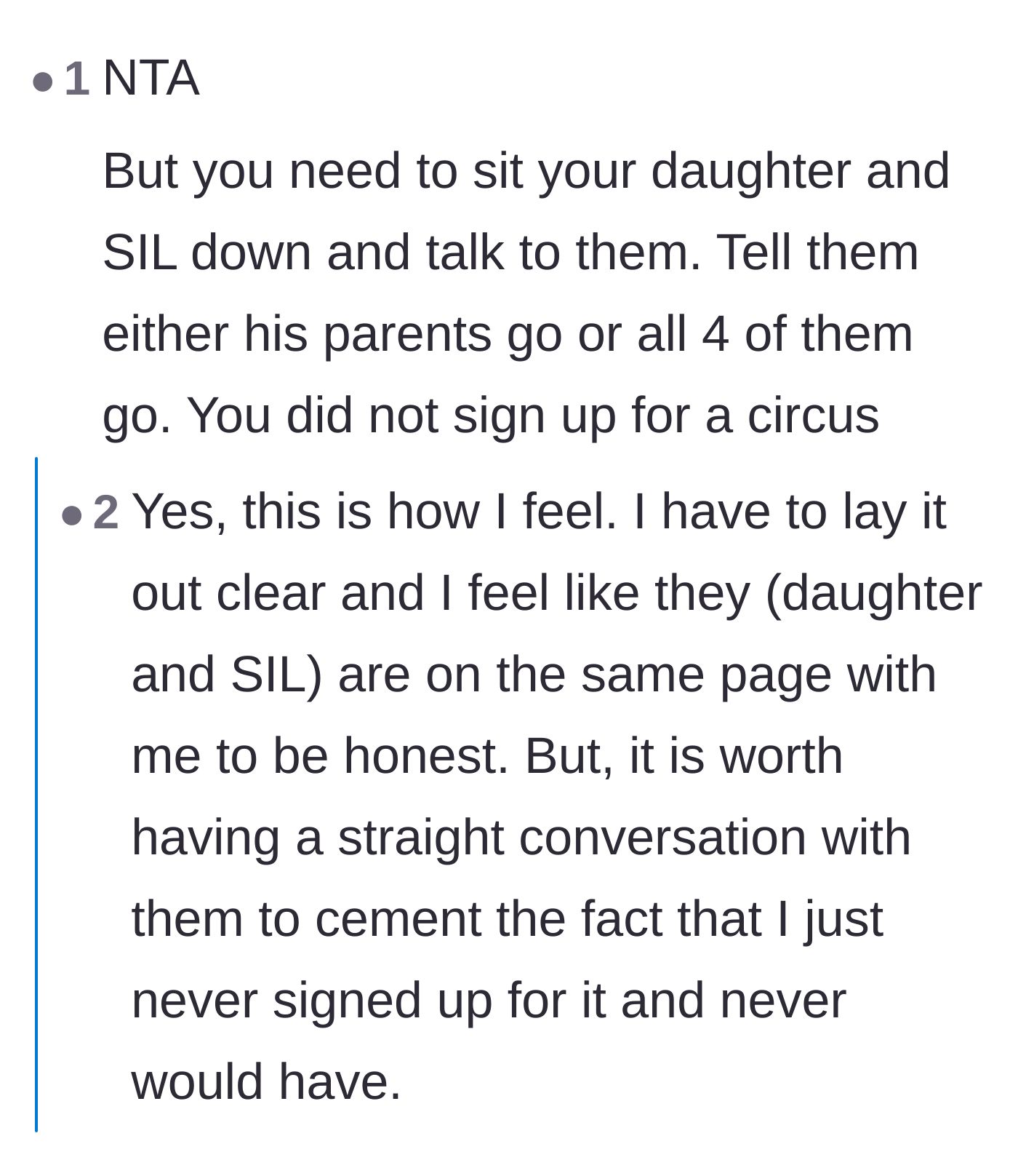 Comment thread 3 - Advice urging the homeowner to issue a strict eviction ultimatum directly to her daughter and son-in-law.