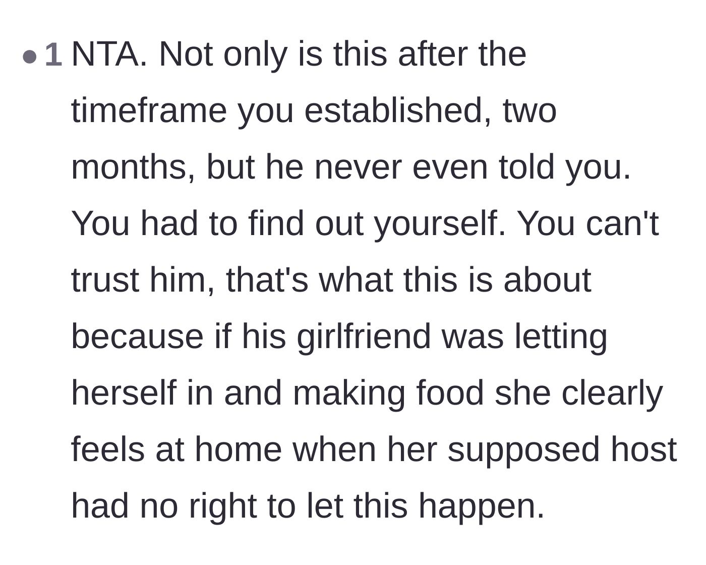 Comment thread 5 - Analyzing the broken trust and the girlfriend making herself at home.