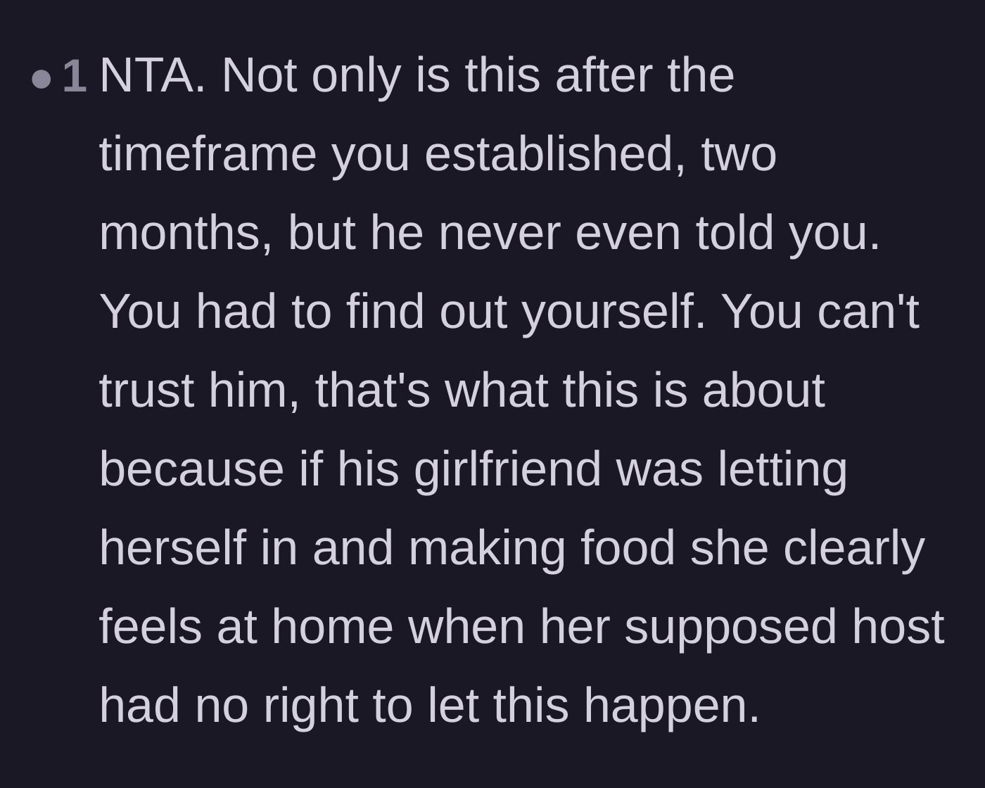 Comment thread 5 - Analyzing the broken trust and the girlfriend making herself at home.