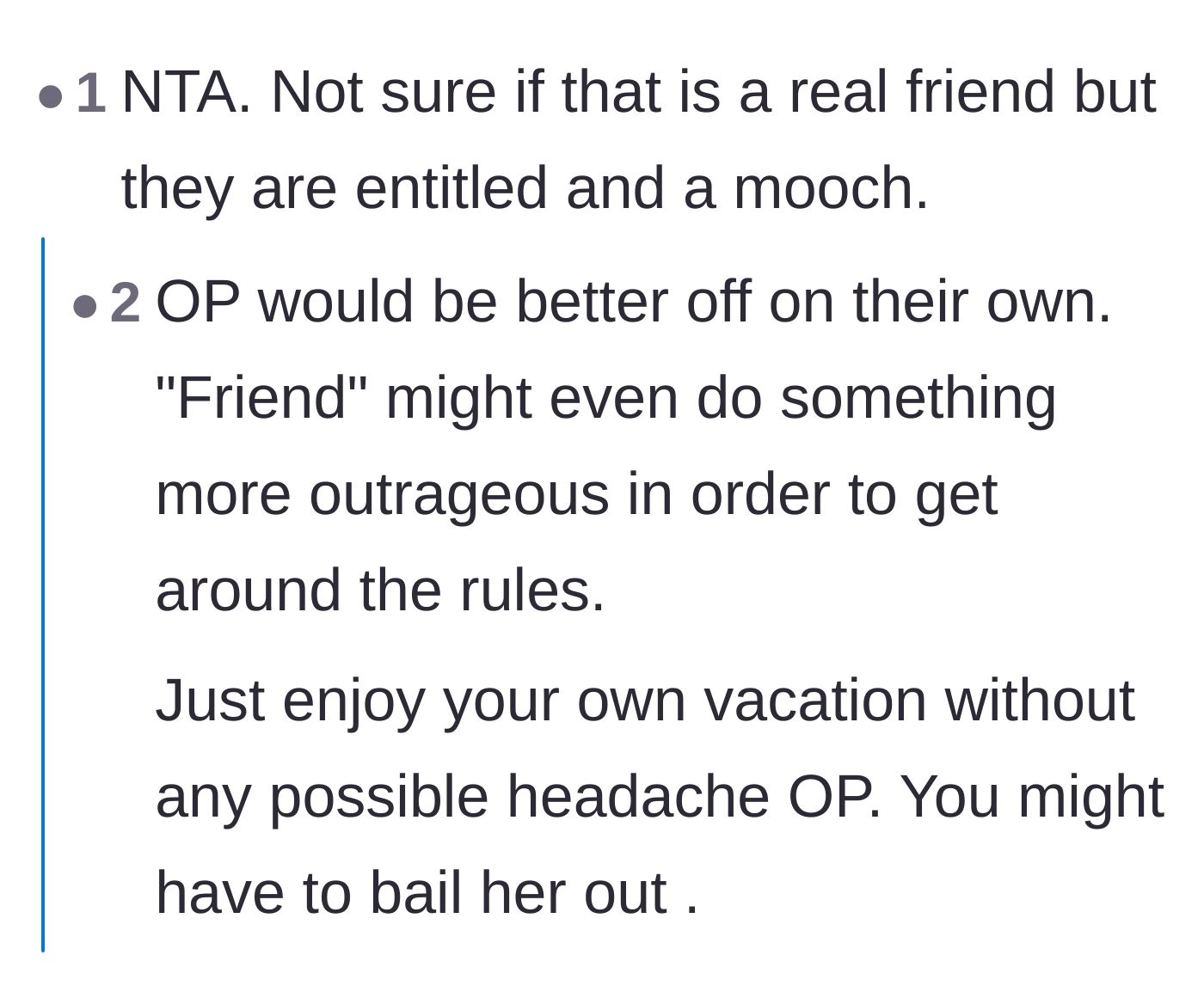 Comment thread 1 - Readers warning the main character that her friend's rule-breaking could ruin her own VIP standing with the cruise line.