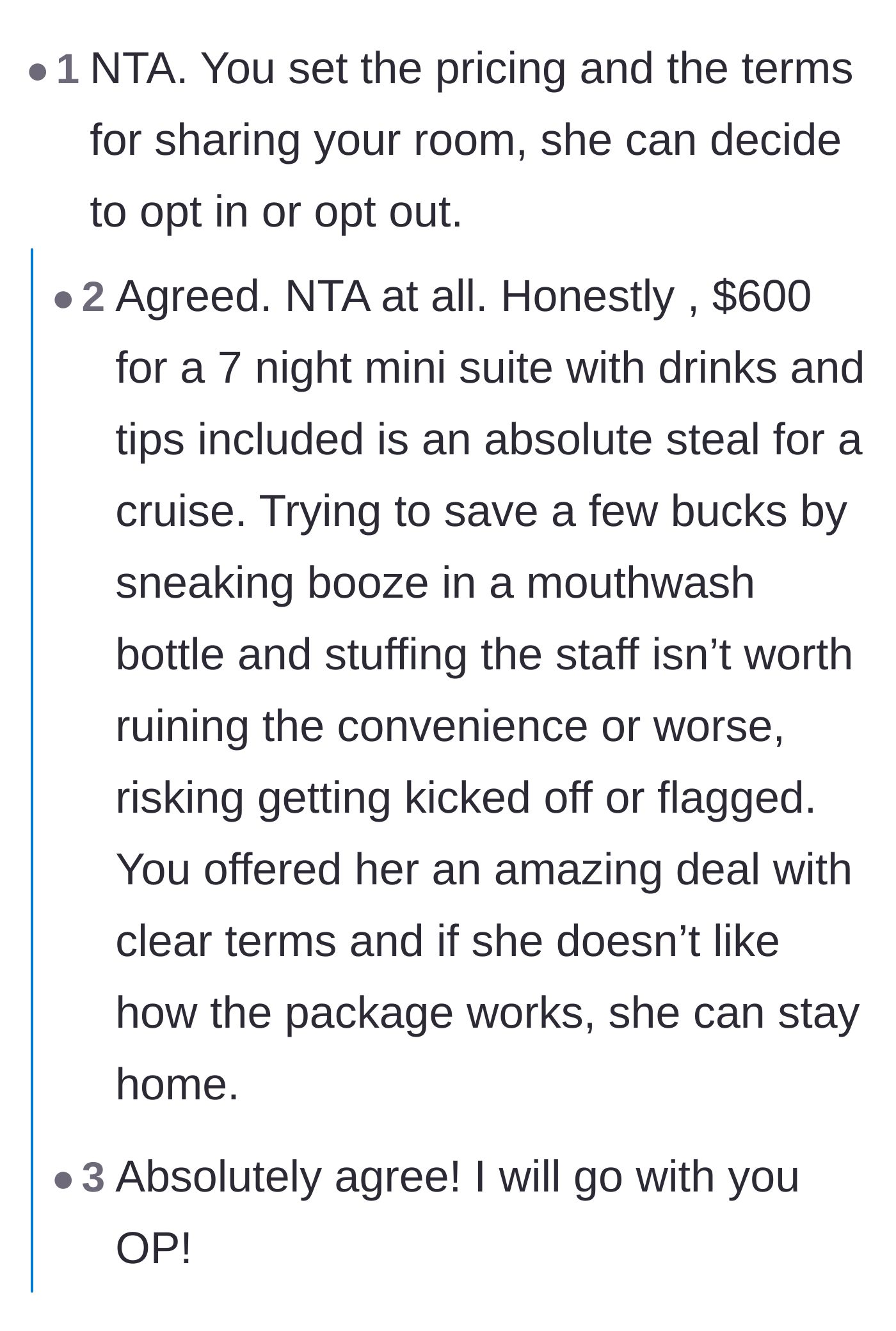 Comment thread 2 - Commenters agreeing that $600 for a luxury suite is a steal and framing the situation as a simple declined counter-offer.