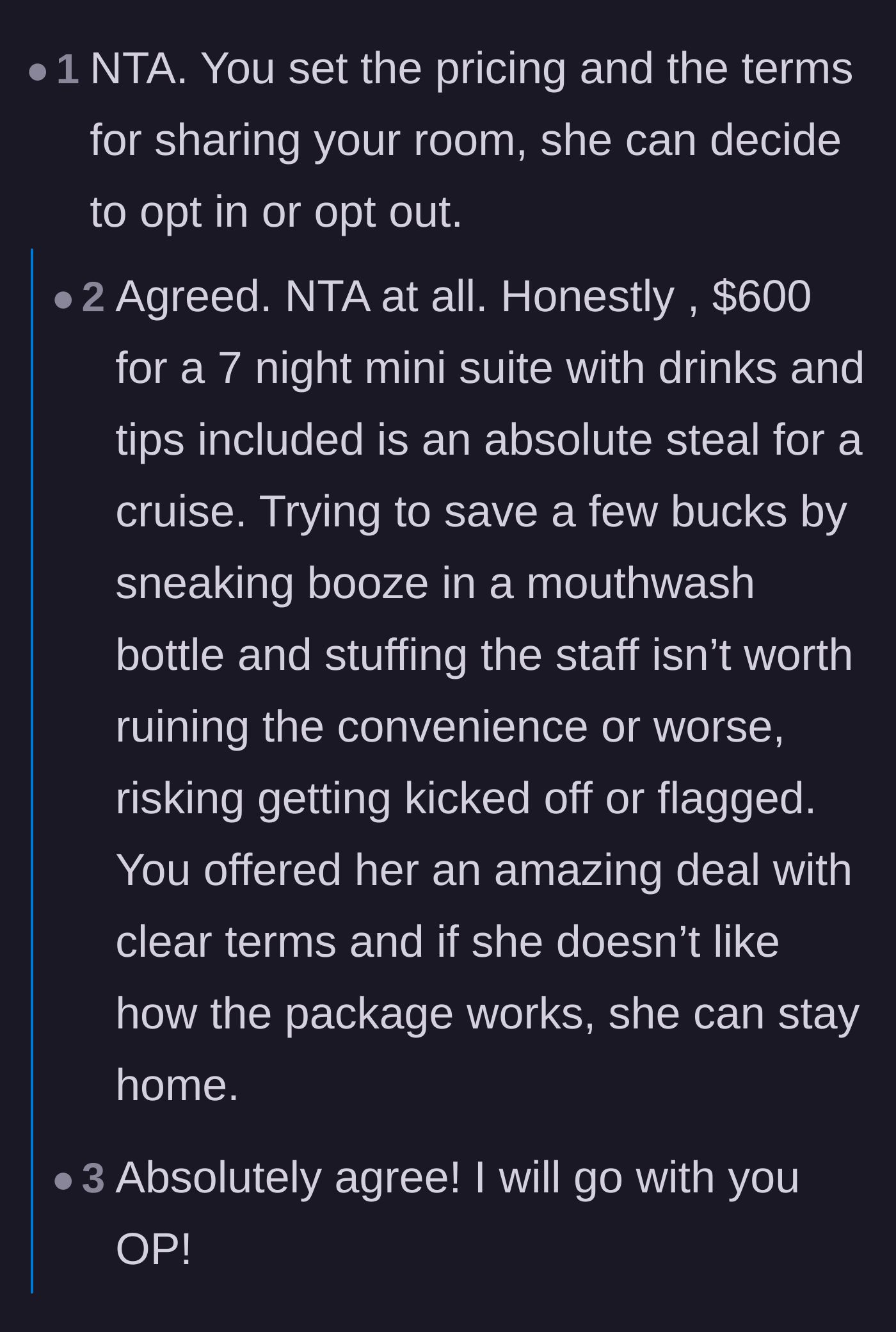 Comment thread 2 - Commenters agreeing that $600 for a luxury suite is a steal and framing the situation as a simple declined counter-offer.