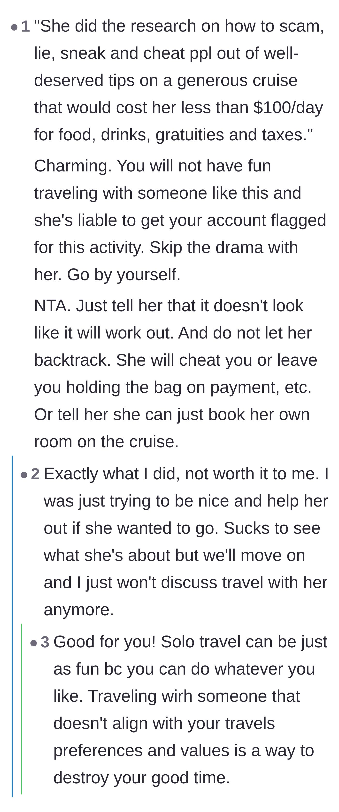 Comment thread 6 - A blunt summary of the friend's bad behavior, alongside the main character's confirmation that she has officially moved on.
