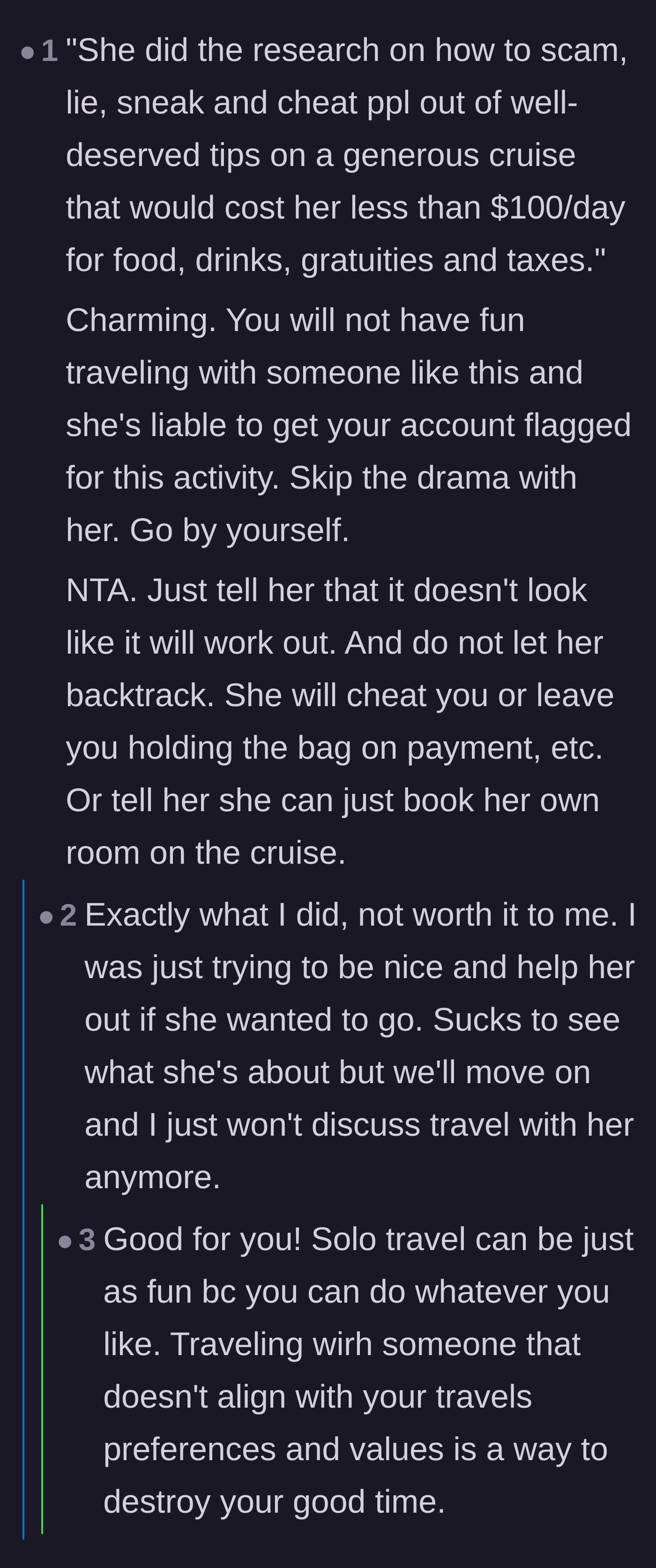 Comment thread 6 - A blunt summary of the friend's bad behavior, alongside the main character's confirmation that she has officially moved on.