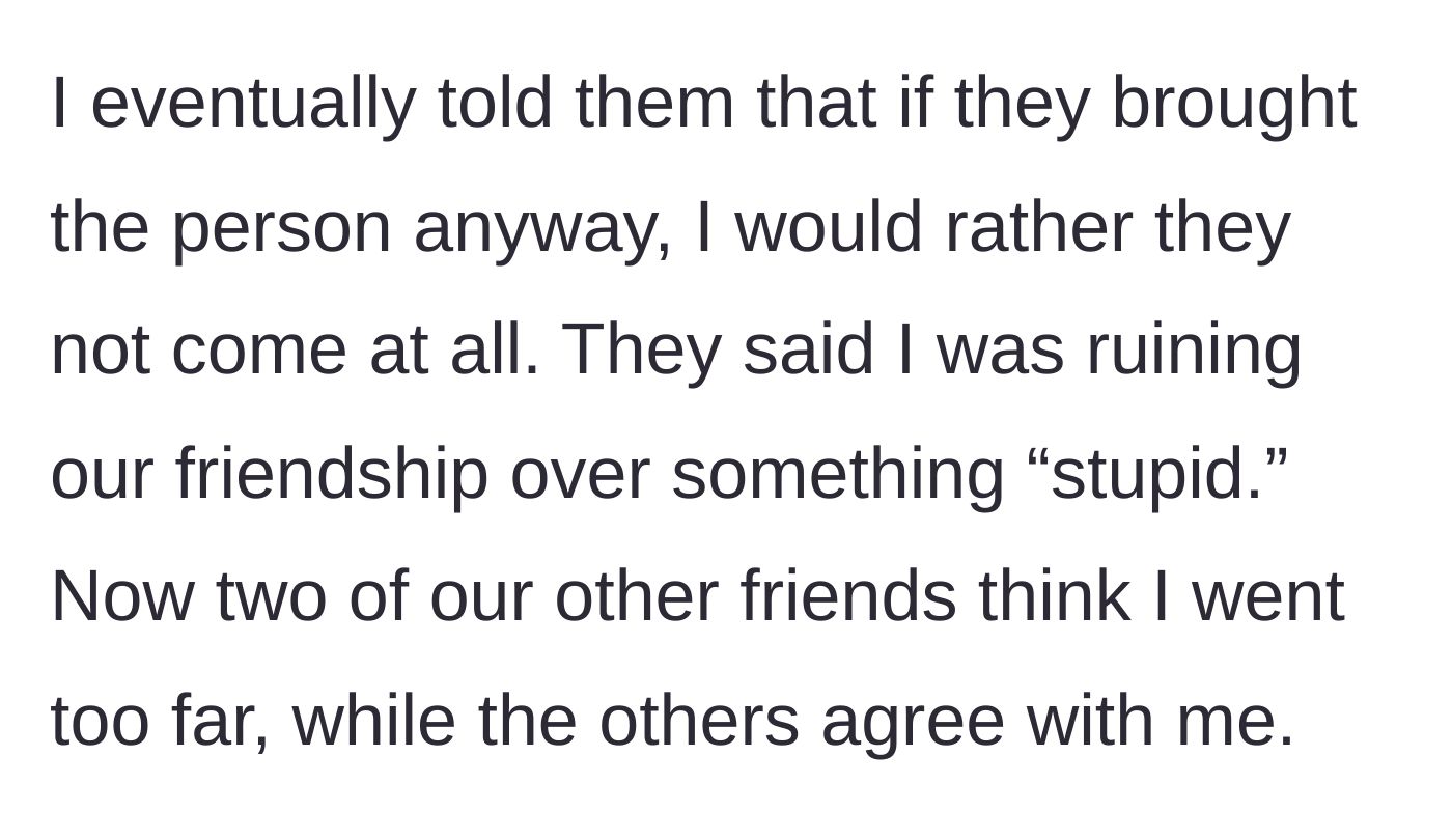 Story part 3 - The host issues an ultimatum, leading to friend group drama as some take the friend's side.