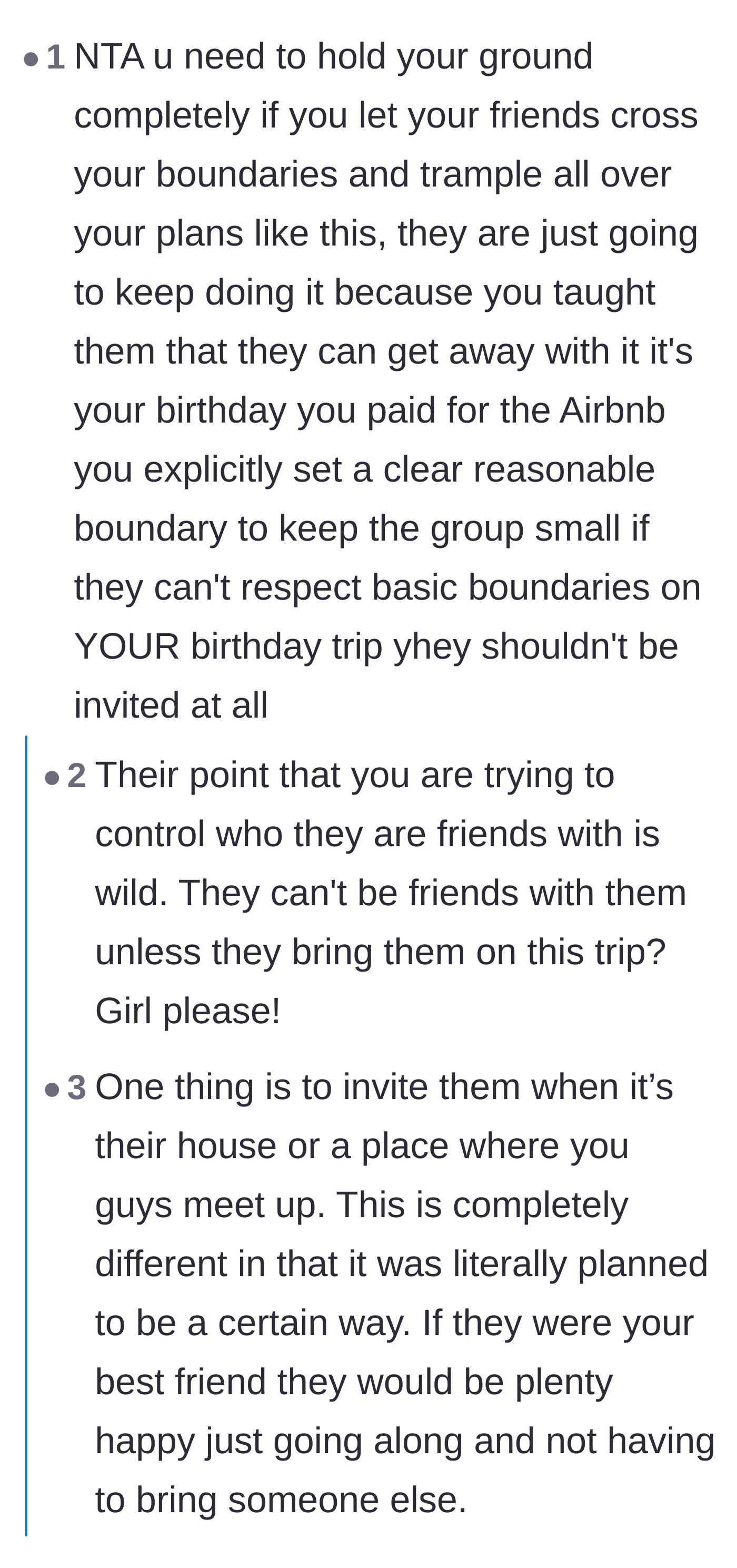 Comment thread 2 - A discussion debunking the friend's claim that the host is trying to control who they are friends with.