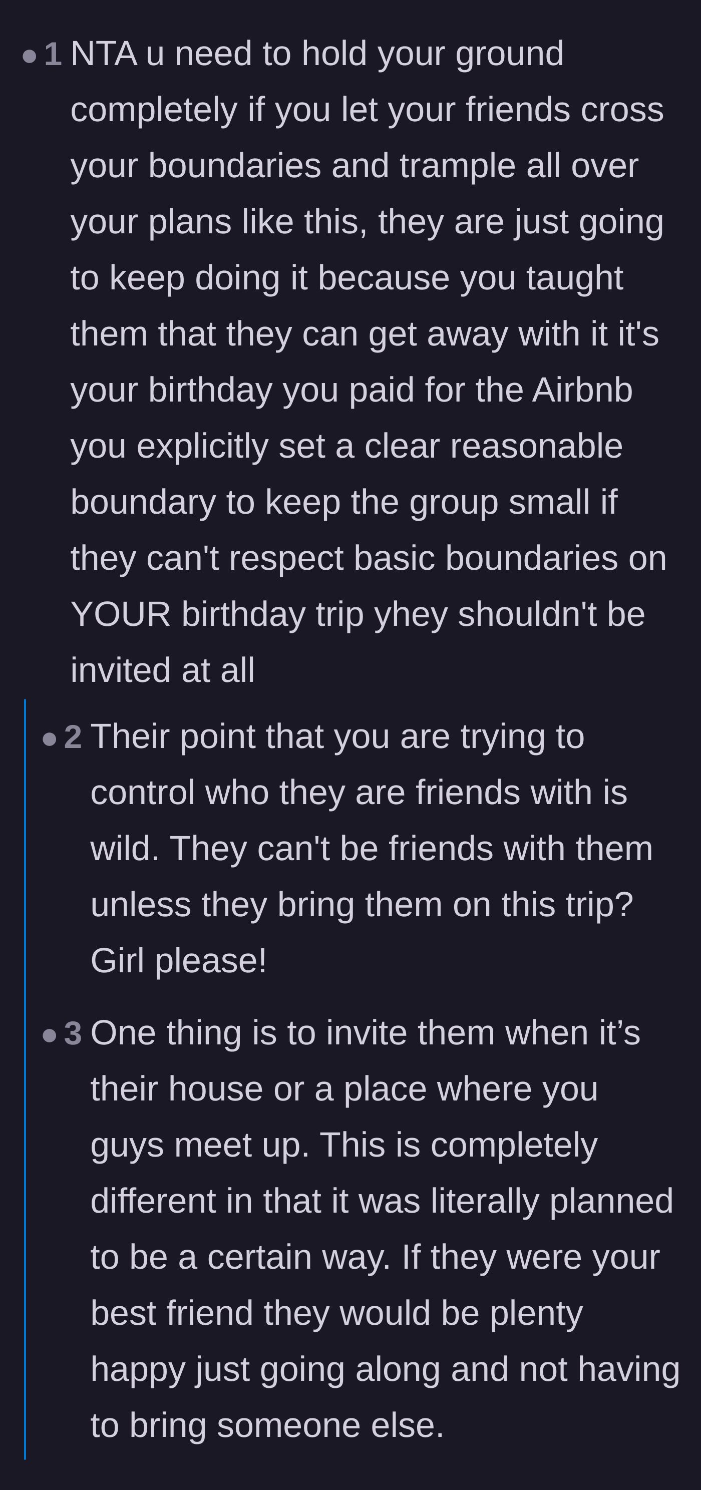 Comment thread 2 - A discussion debunking the friend's claim that the host is trying to control who they are friends with.