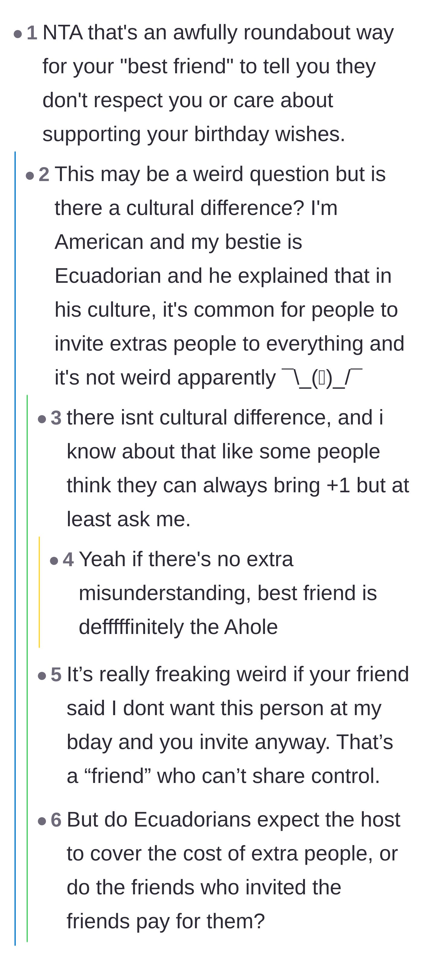 Comment thread 3 - Users debating if inviting extra people is a cultural norm or just plain disrespectful.