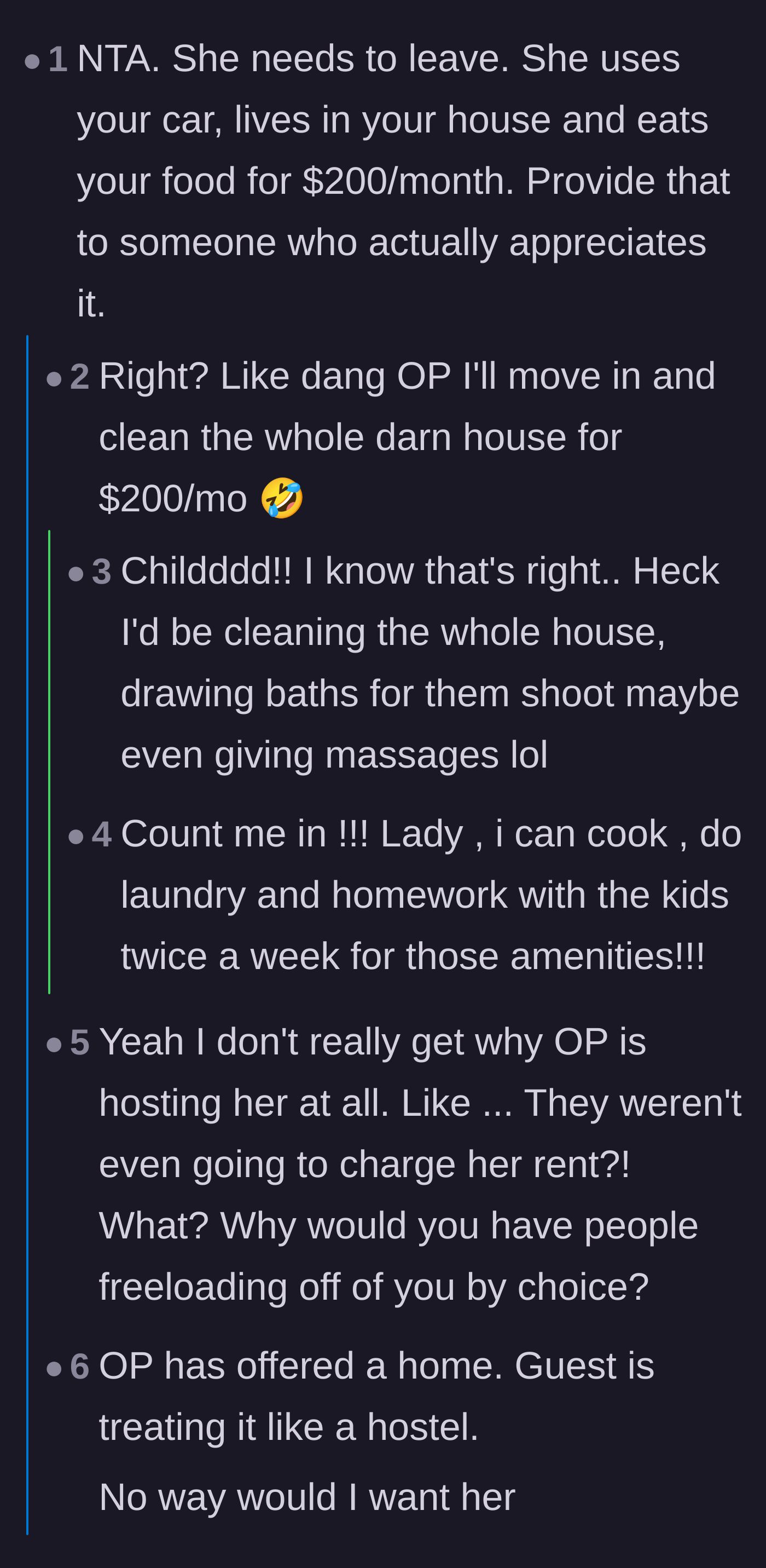 Comment thread 2 - Commenters eagerly offering to move in and do all the household chores in exchange for that $200 a month deal.