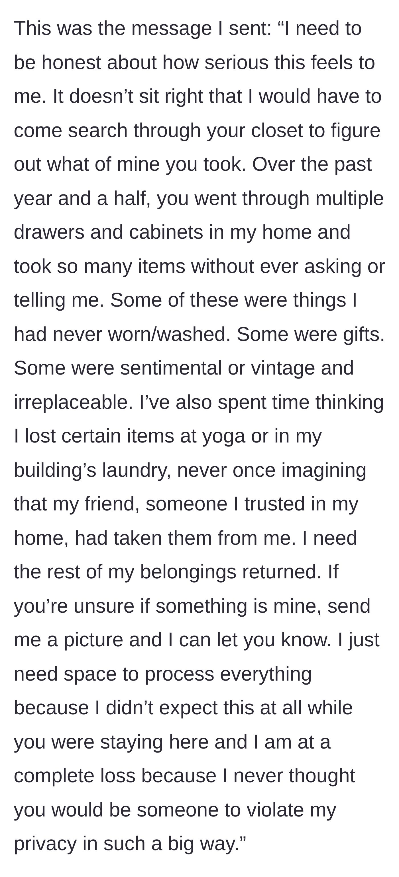 Story part 5 - The host sends a firm, carefully worded text message setting boundaries and expressing betrayal.