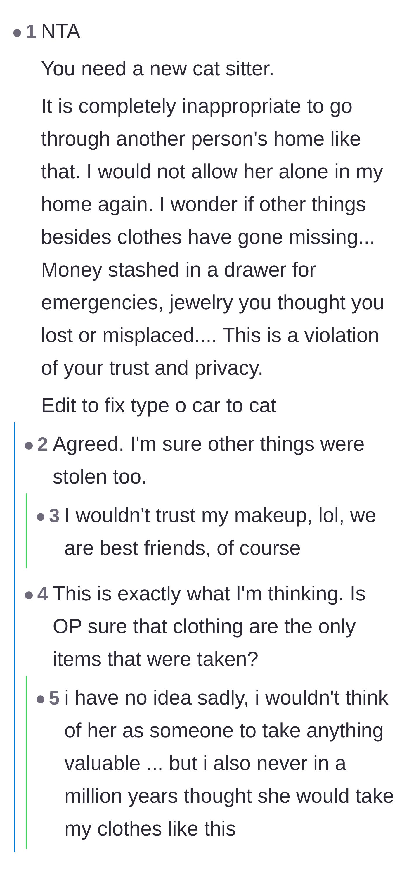 Comment thread 3 - Commenters question if the sitter also took more valuable non-clothing items like money or jewelry.